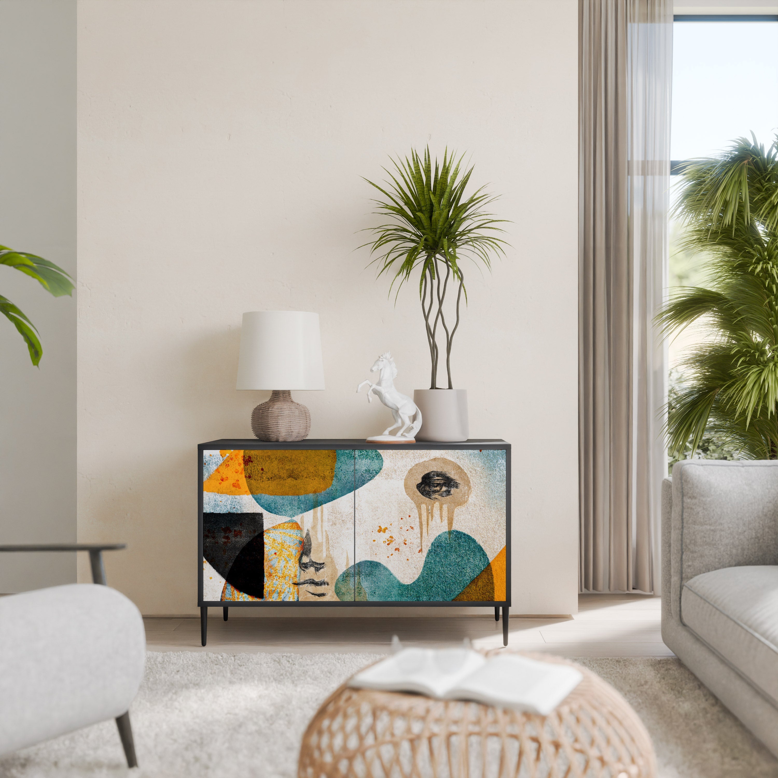 ABSTRACT FACES Aparador de 2 Portas em Acabamento Preto