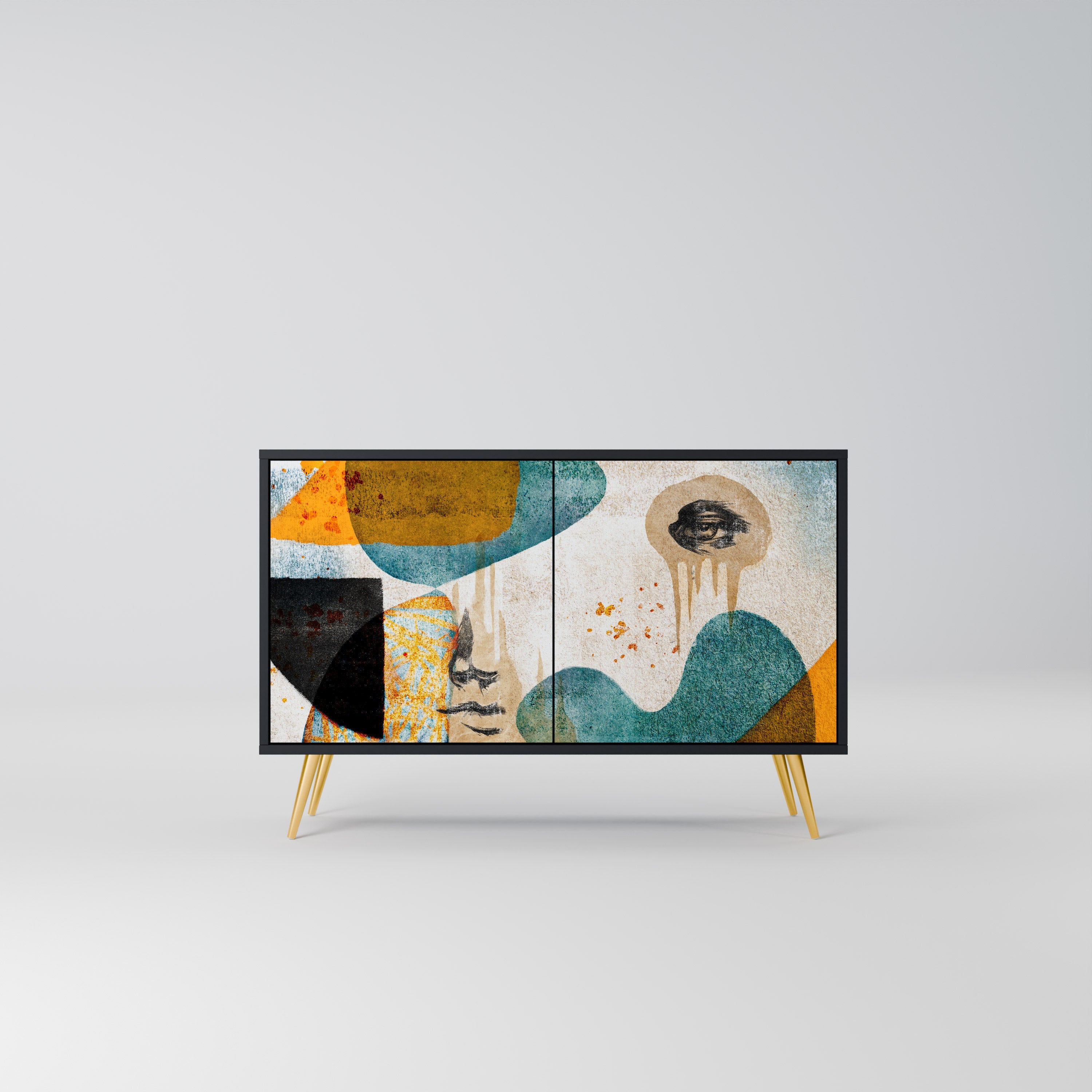 ABSTRACT FACES Aparador de 2 Portas em Acabamento Preto