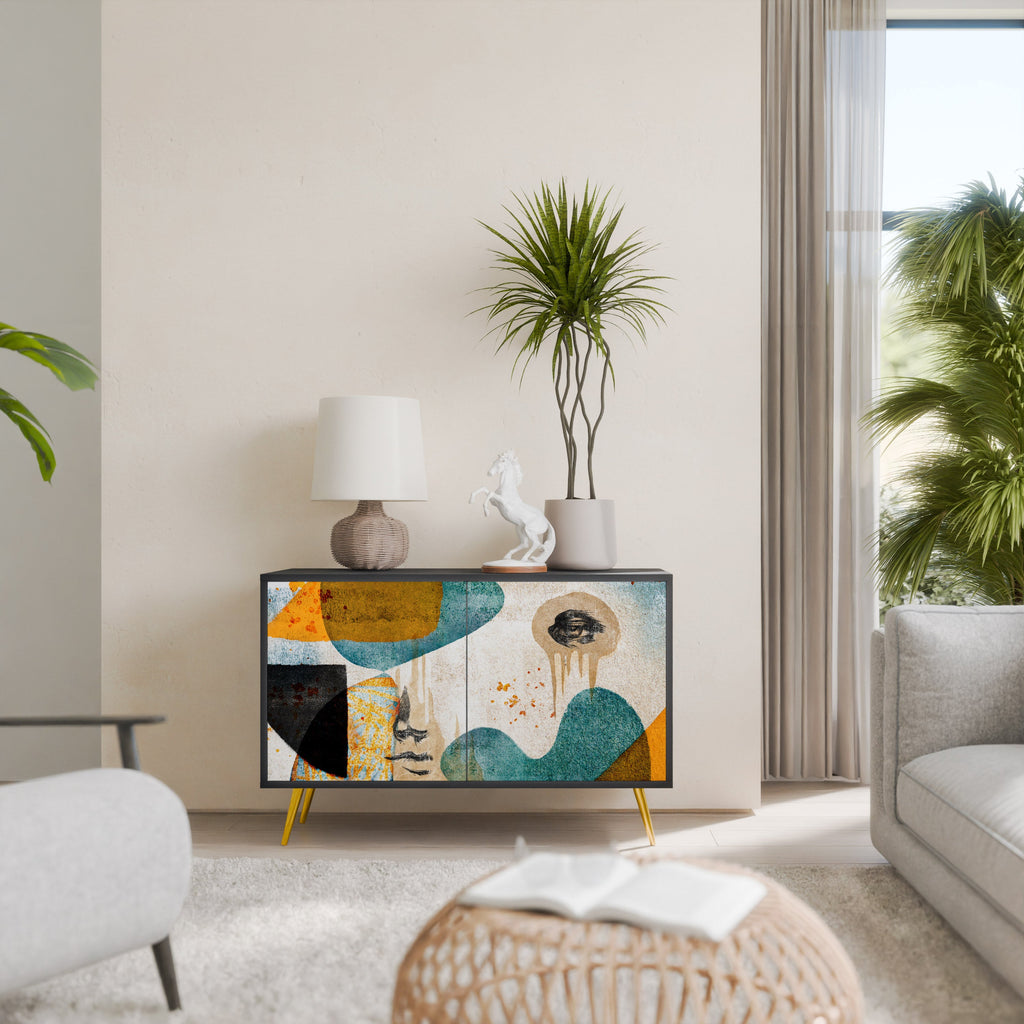 ABSTRACT FACES Aparador de 2 Portas em Acabamento Preto