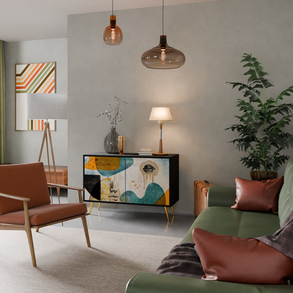 ABSTRACT FACES Aparador de 2 Portas em Acabamento Preto