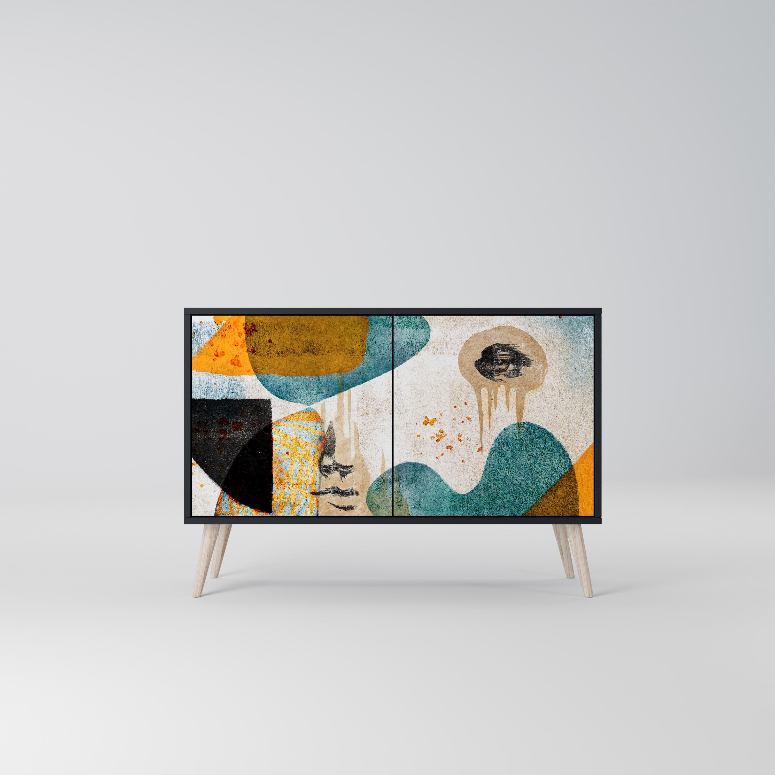 ABSTRACT FACES Aparador de 2 Portas em Acabamento Preto