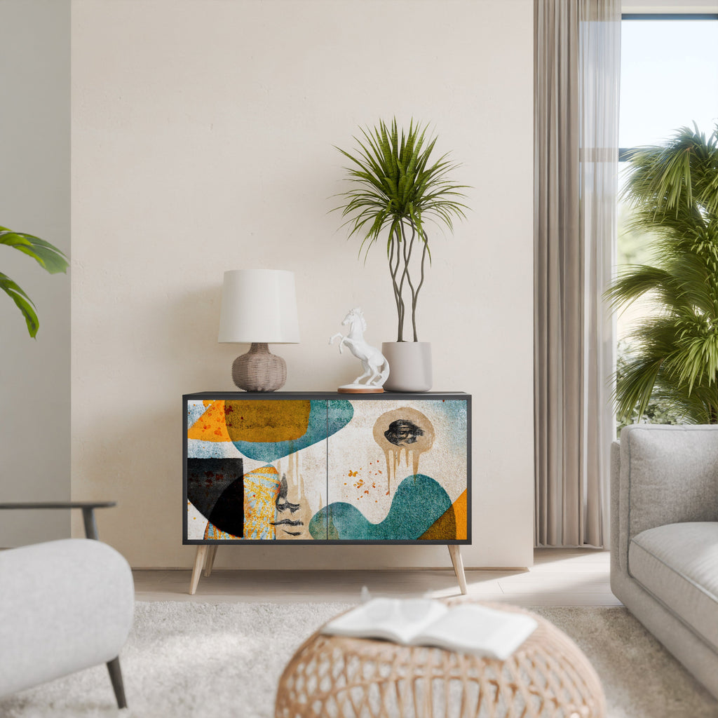 ABSTRACT FACES Aparador de 2 Portas em Acabamento Preto