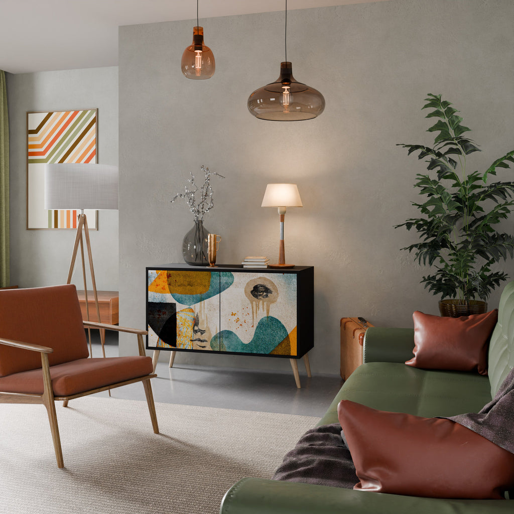 ABSTRACT FACES Aparador de 2 Portas em Acabamento Preto