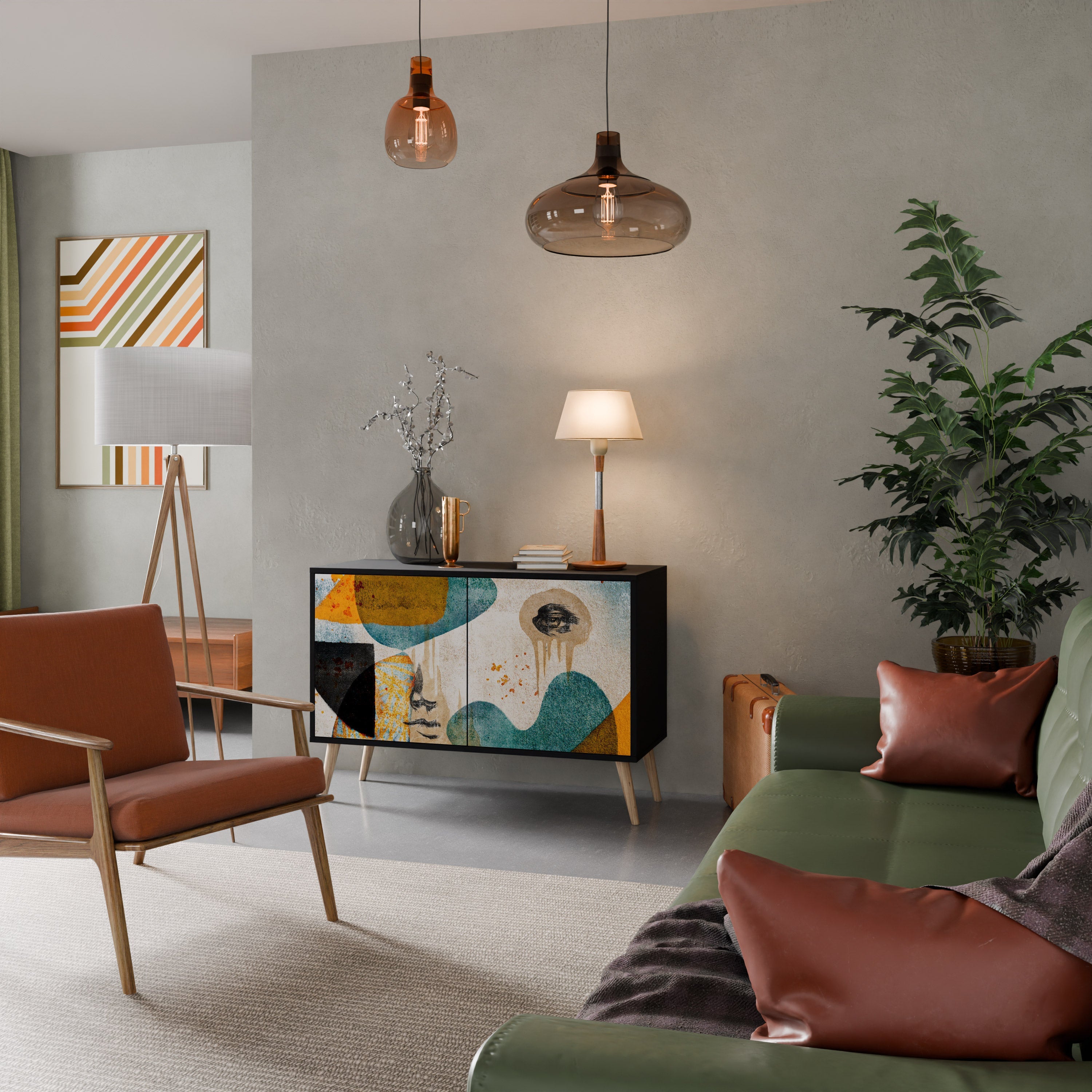 ABSTRACT FACES Aparador de 2 Portas em Acabamento Preto