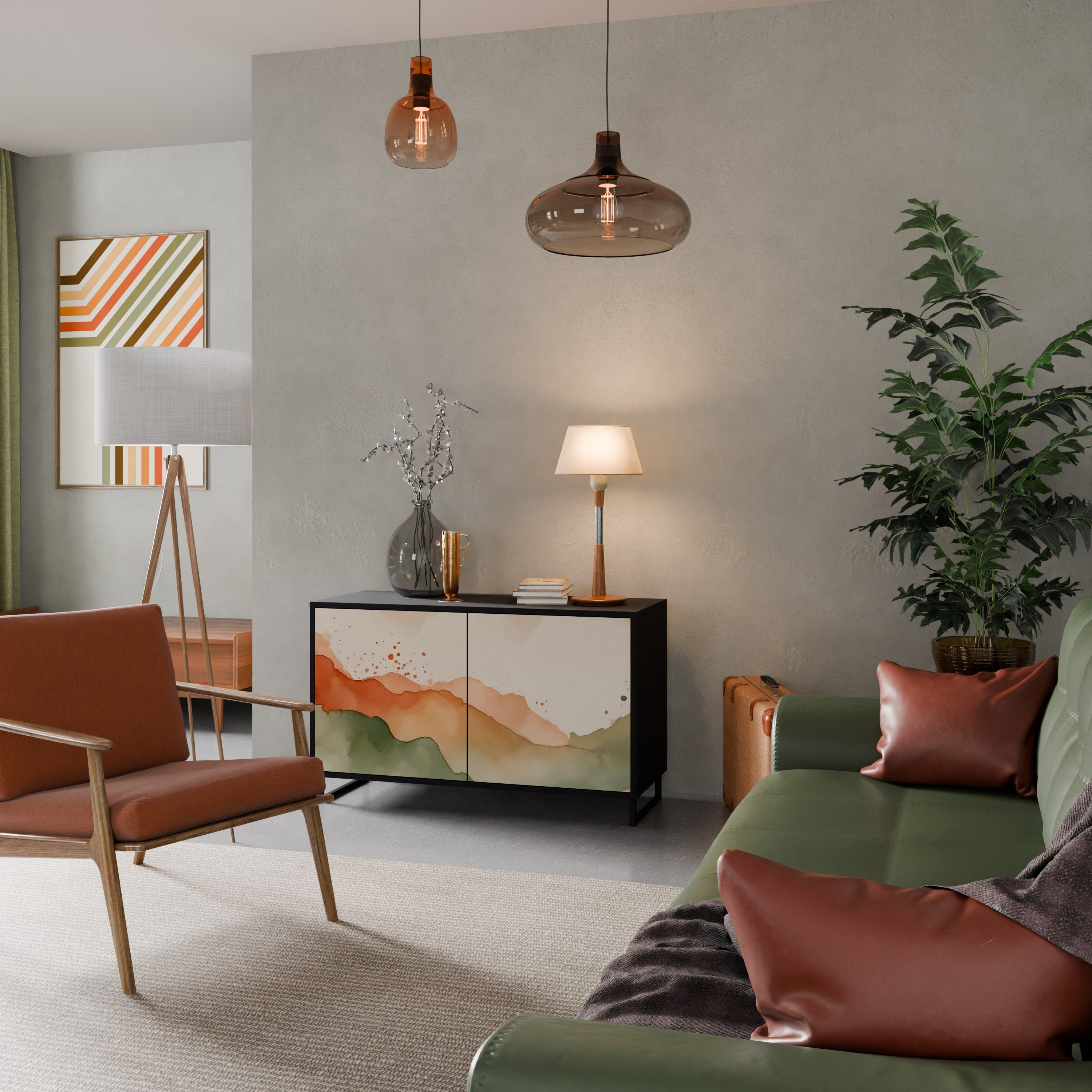 WATERCOLOUR PEAKS Aparador de 2 Portas em Acabamento Preto