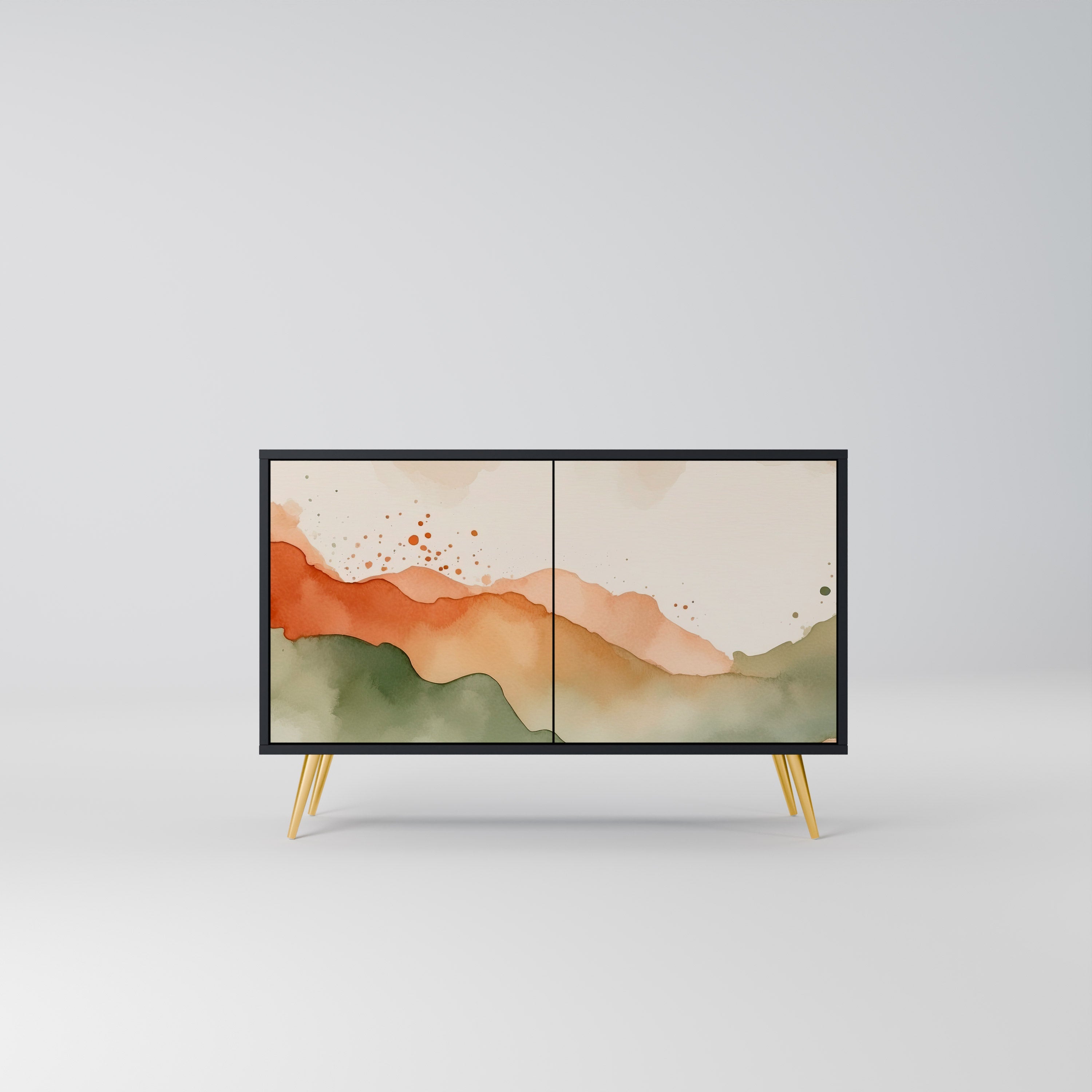 WATERCOLOUR PEAKS Aparador de 2 Portas em Acabamento Preto