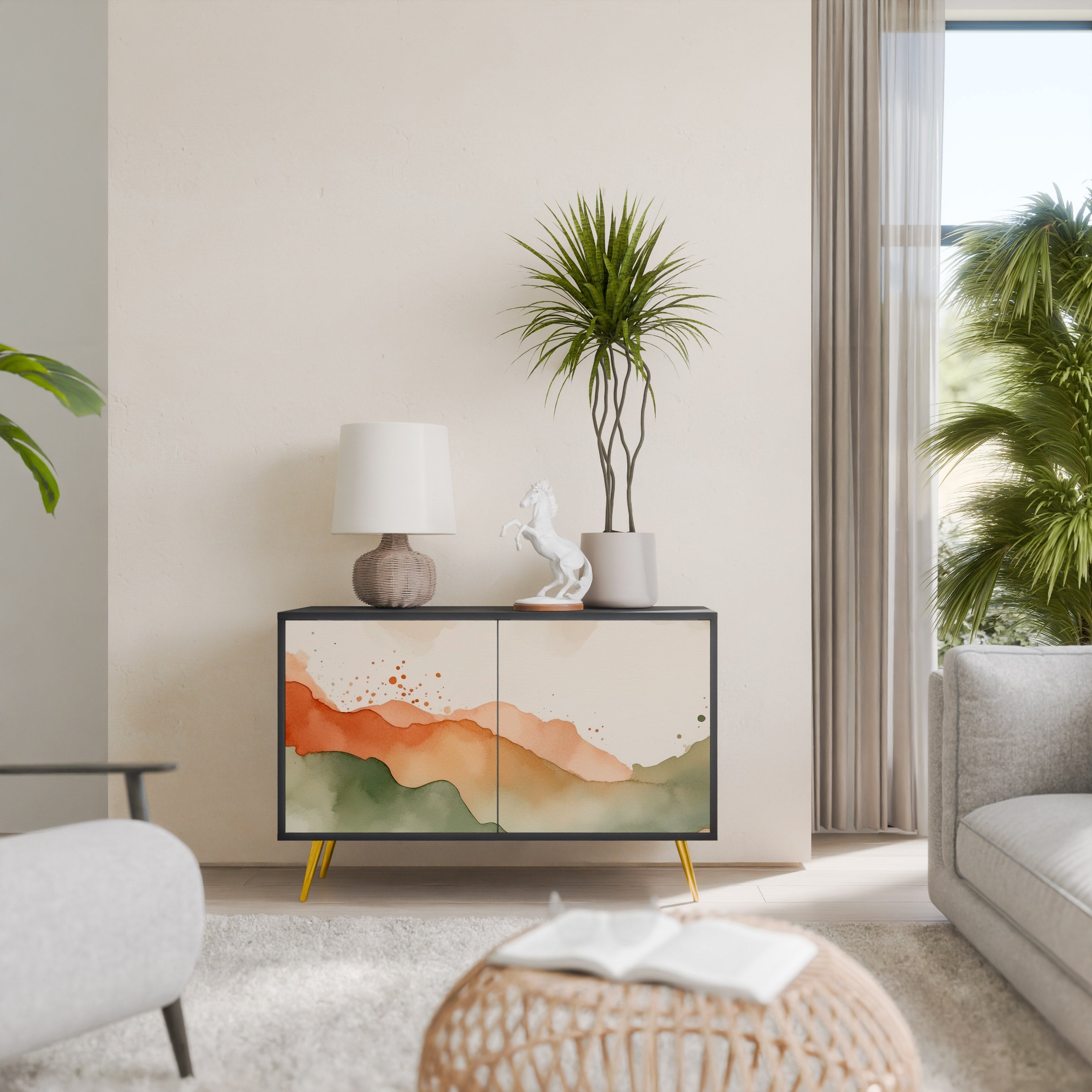 WATERCOLOUR PEAKS Aparador de 2 Portas em Acabamento Preto