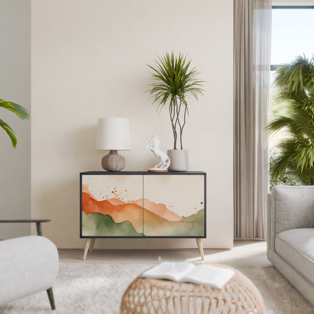 WATERCOLOUR PEAKS Aparador de 2 Portas em Acabamento Preto