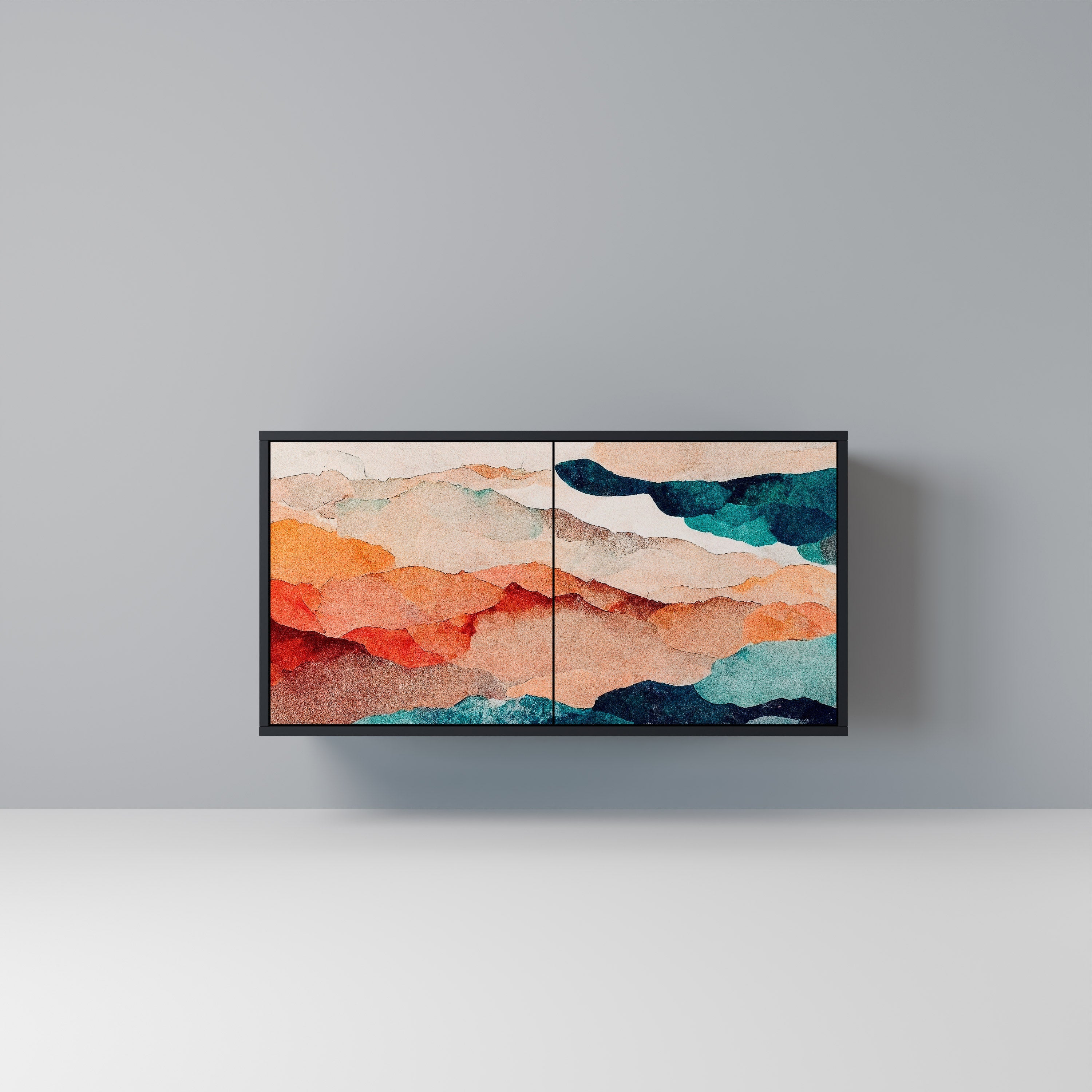 ABSTRACT LANDSCAPE Aparador de 2 Portas em Acabamento Preto