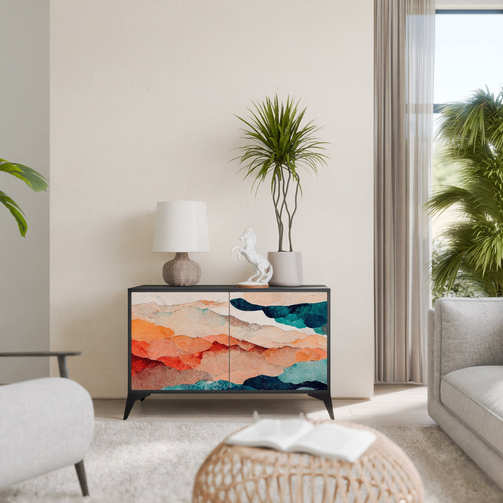 ABSTRACT LANDSCAPE Aparador de 2 Portas em Acabamento Preto
