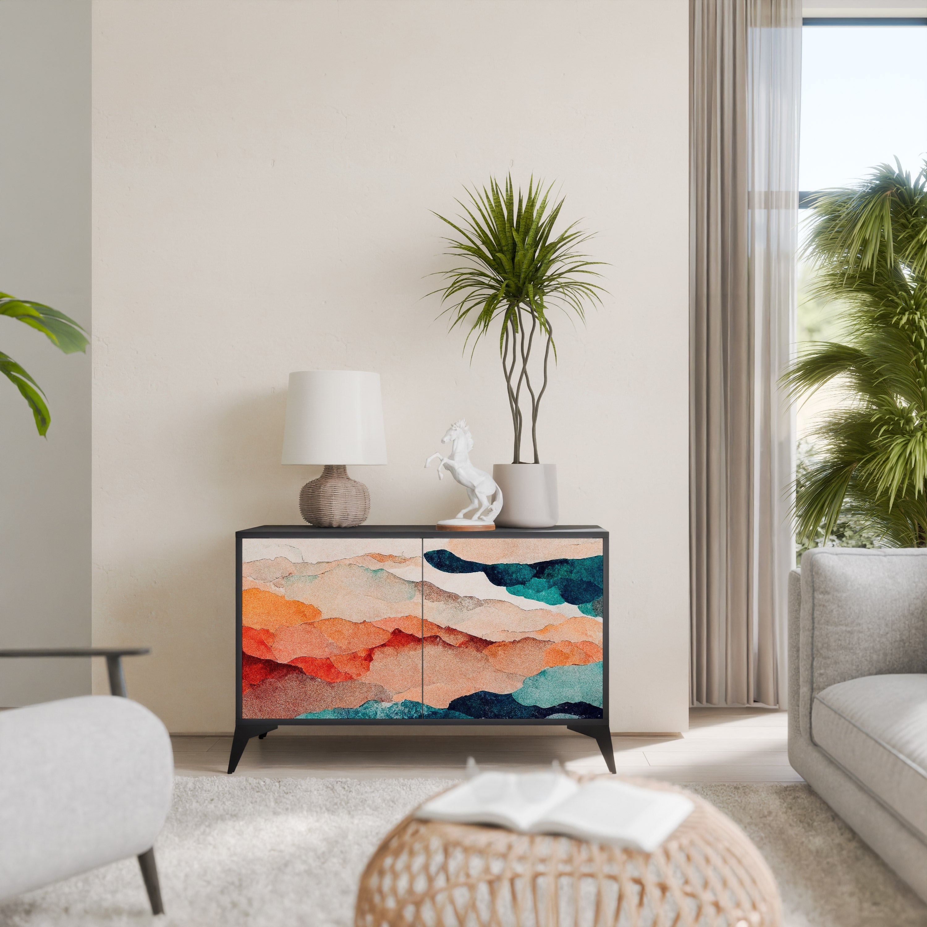 ABSTRACT LANDSCAPE Aparador de 2 Portas em Acabamento Preto