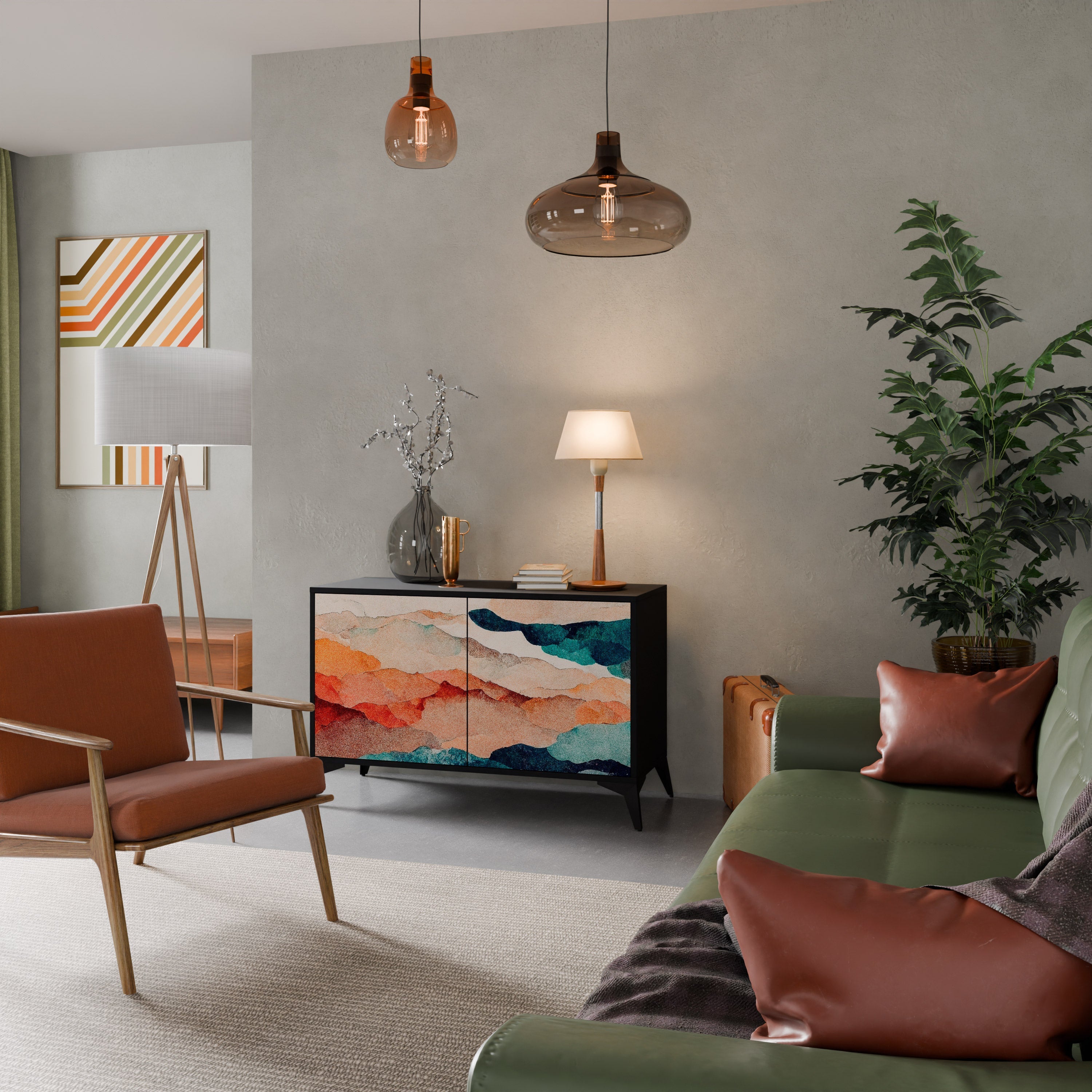 ABSTRACT LANDSCAPE Aparador de 2 Portas em Acabamento Preto