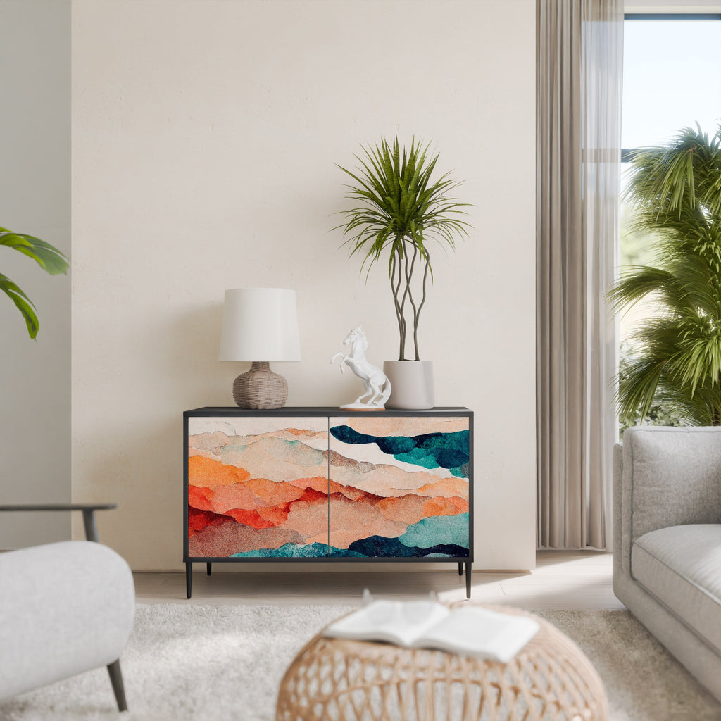 ABSTRACT LANDSCAPE Aparador de 2 Portas em Acabamento Preto