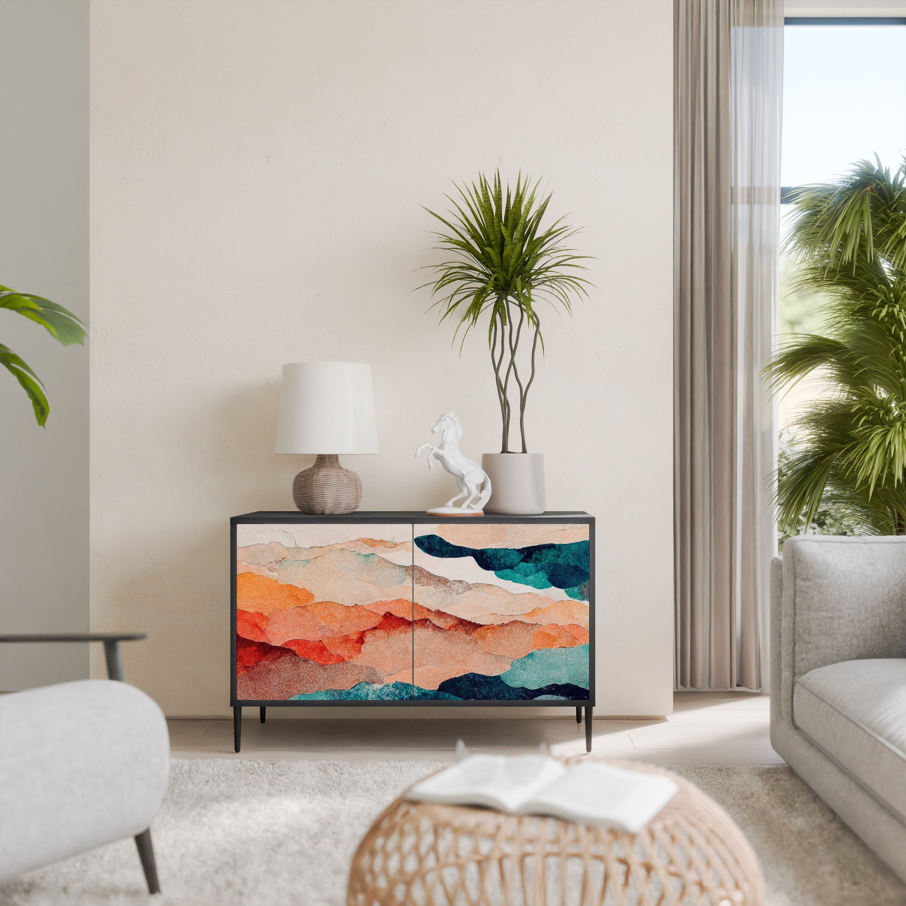 ABSTRACT LANDSCAPE Aparador de 2 Portas em Acabamento Preto