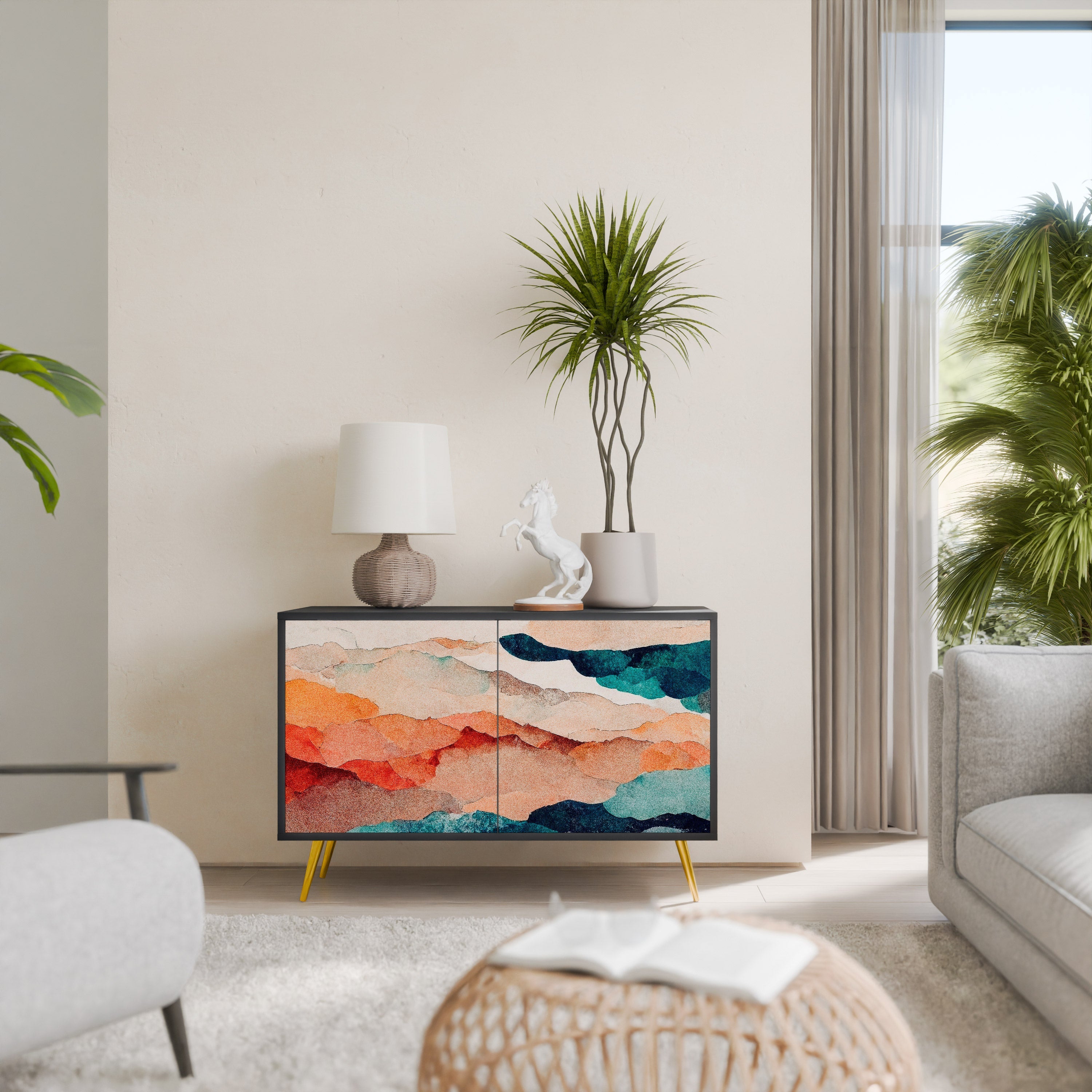 ABSTRACT LANDSCAPE Aparador de 2 Portas em Acabamento Preto