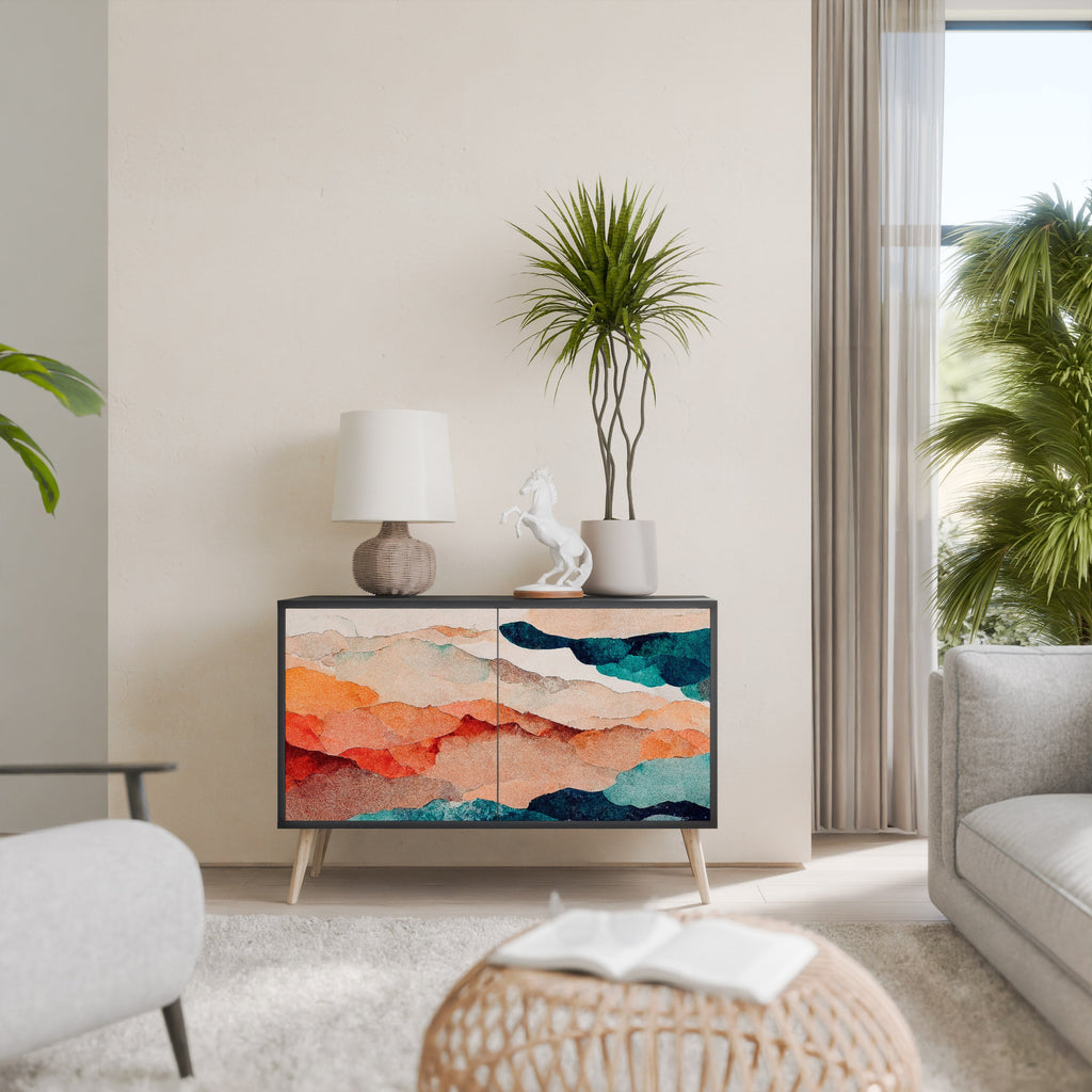 ABSTRACT LANDSCAPE Aparador de 2 Portas em Acabamento Preto