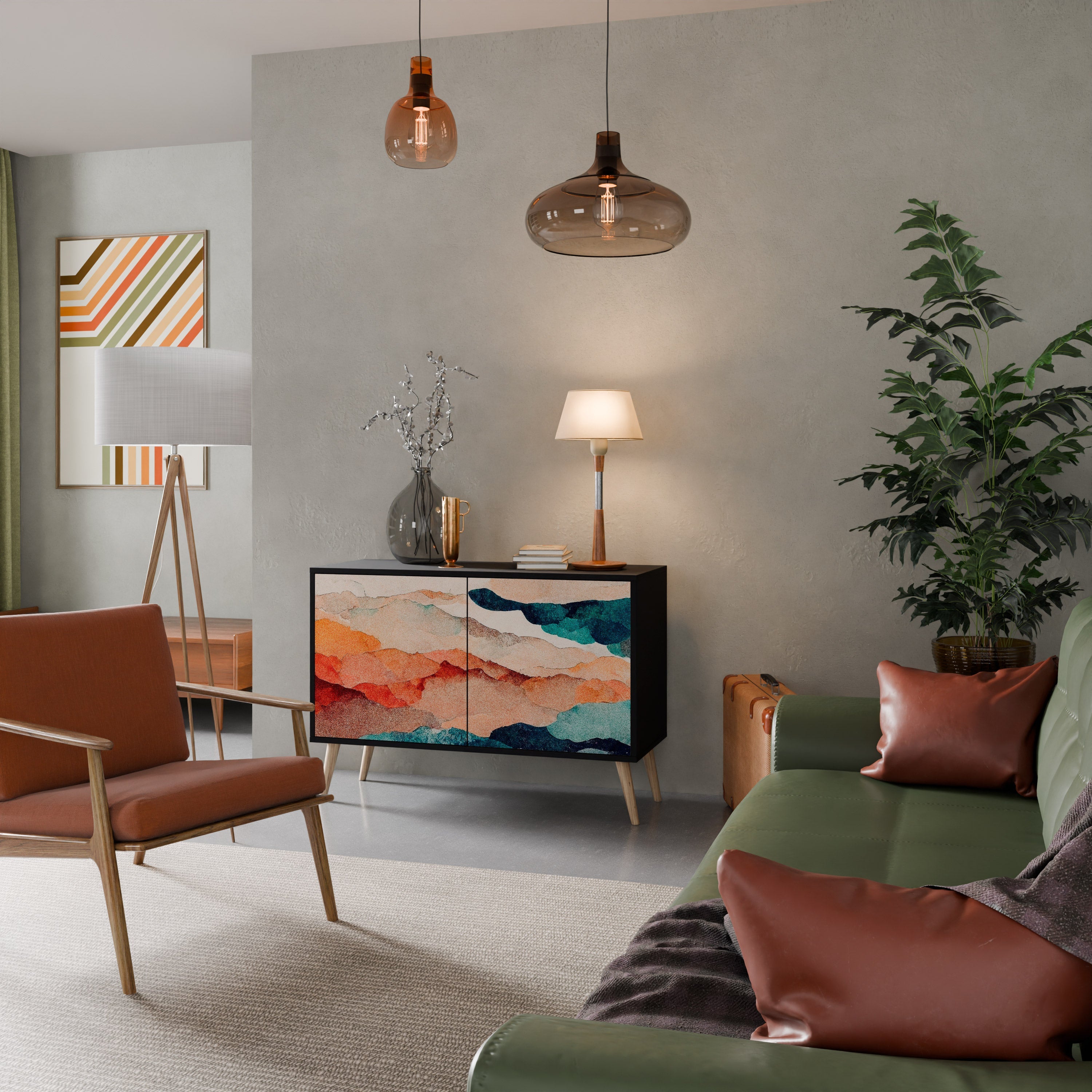 ABSTRACT LANDSCAPE Aparador de 2 Portas em Acabamento Preto