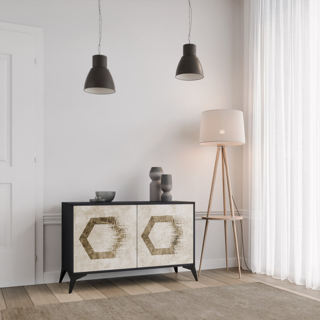 HEXAGONAL SHAPES Aparador de 2 Portas em Acabamento Preto