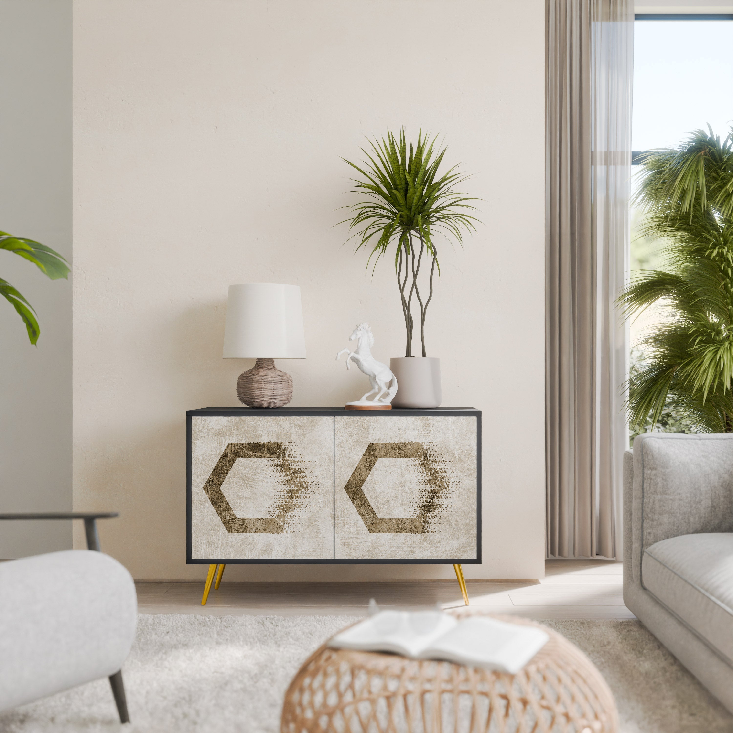 HEXAGONAL SHAPES Aparador de 2 Portas em Acabamento Preto