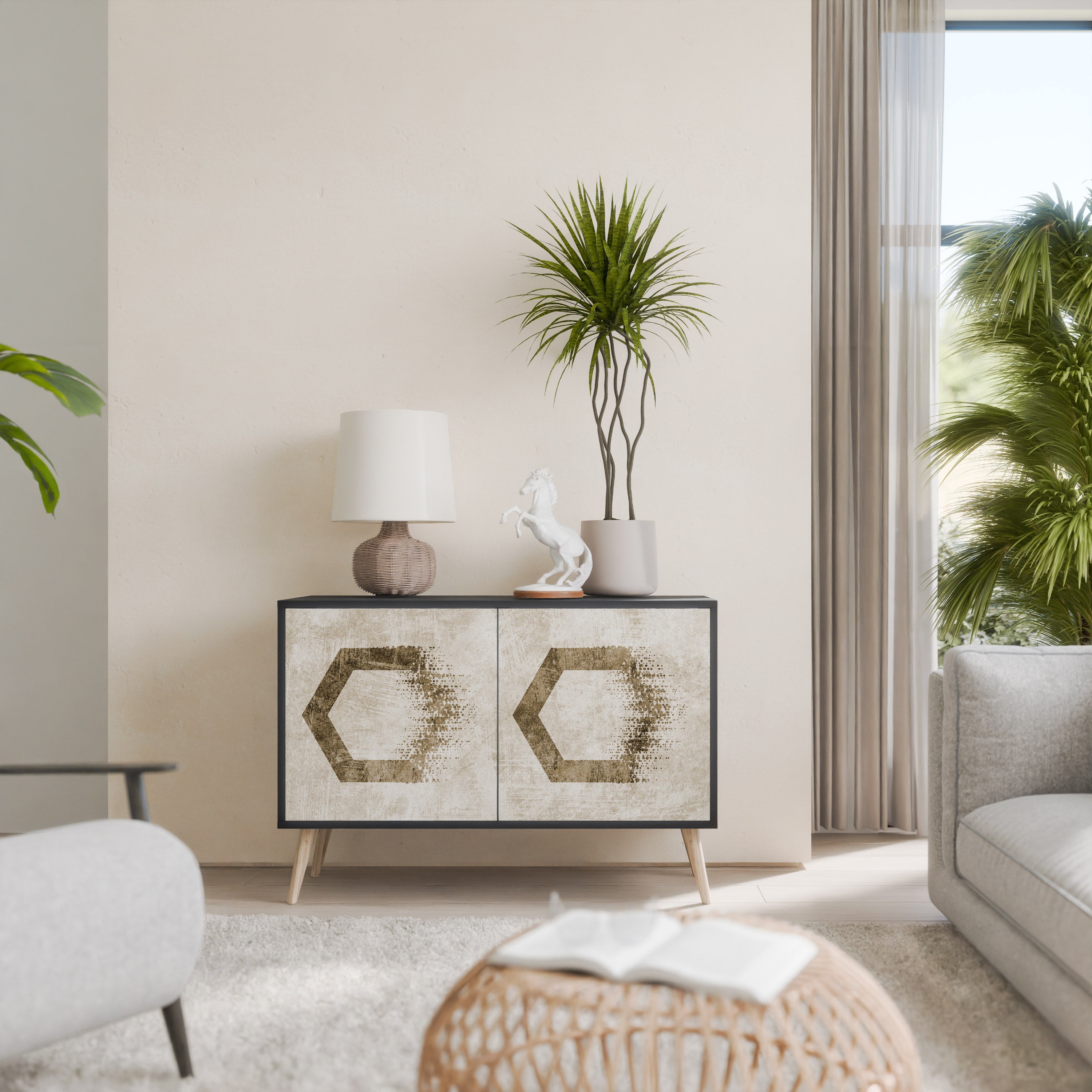 HEXAGONAL SHAPES Aparador de 2 Portas em Acabamento Preto