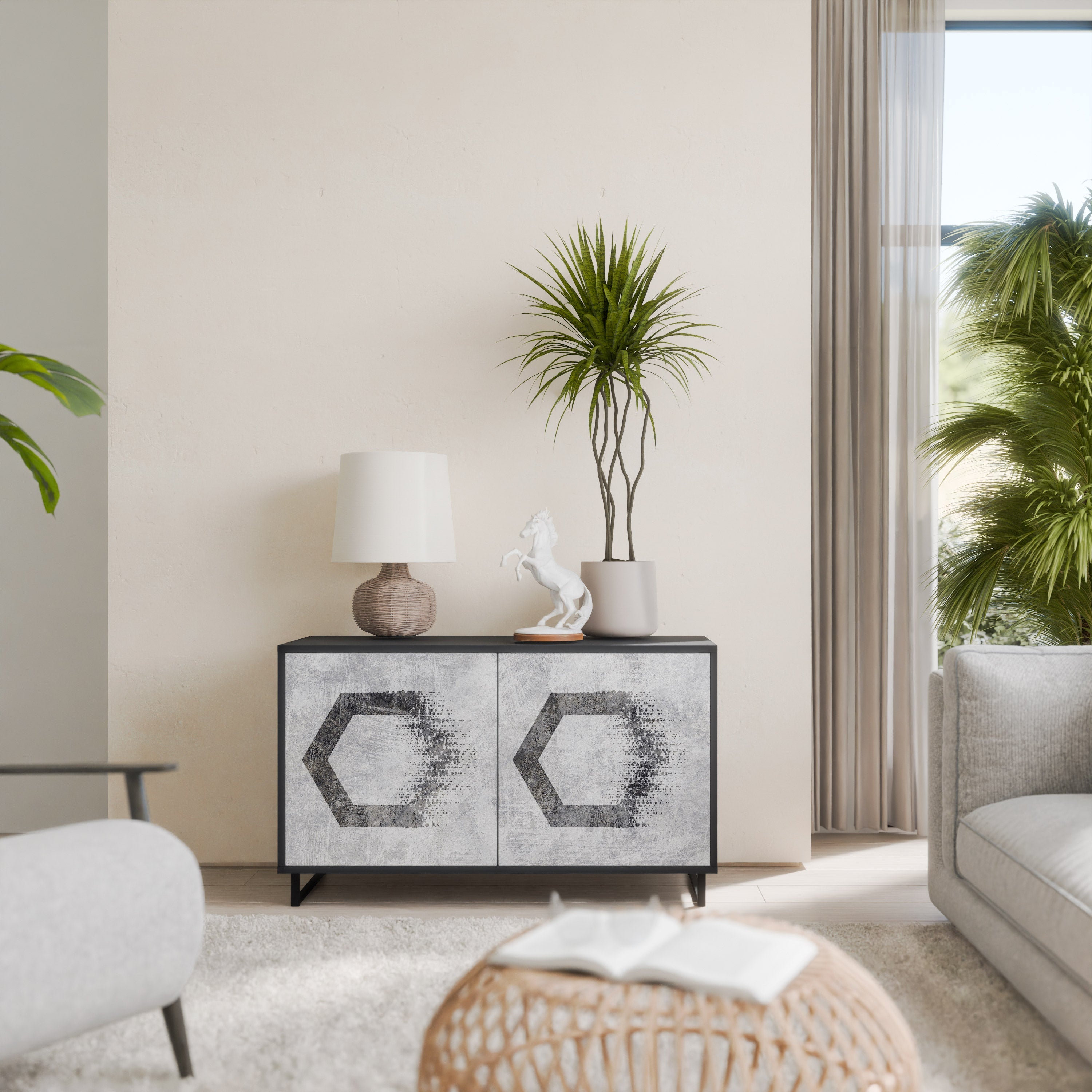 HEXAGONAL FIGURES Aparador de 2 Portas em Acabamento Preto