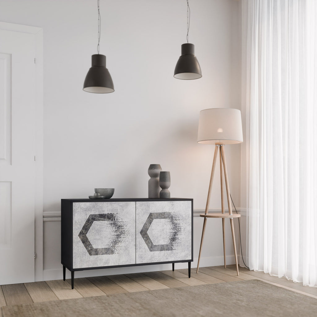 HEXAGONAL FIGURES Aparador de 2 Portas em Acabamento Preto