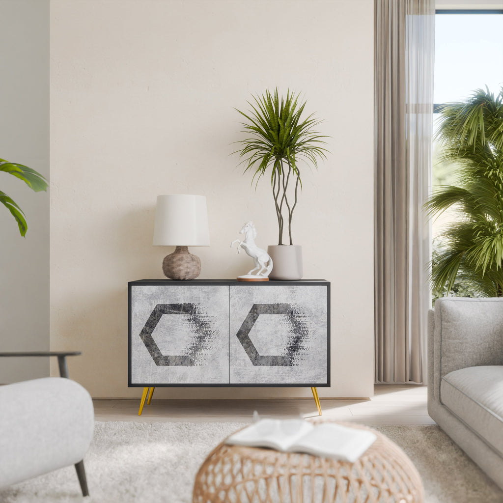 HEXAGONAL FIGURES Aparador de 2 Portas em Acabamento Preto