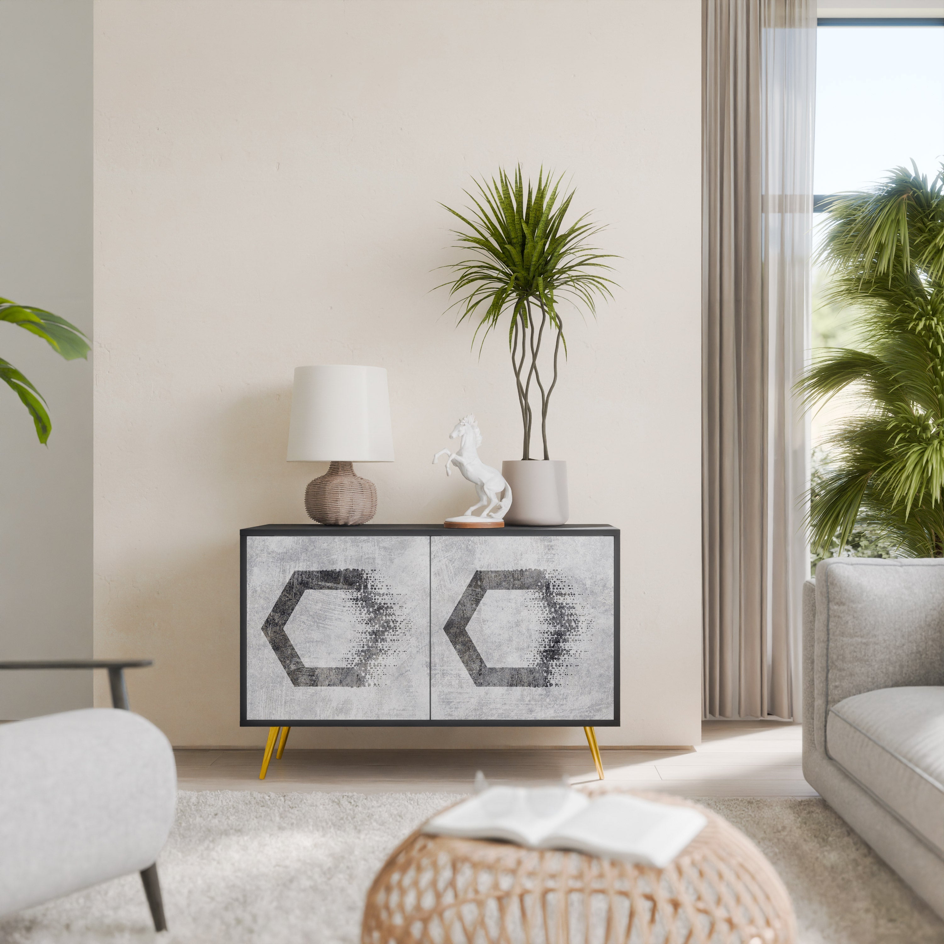 HEXAGONAL FIGURES Aparador de 2 Portas em Acabamento Preto