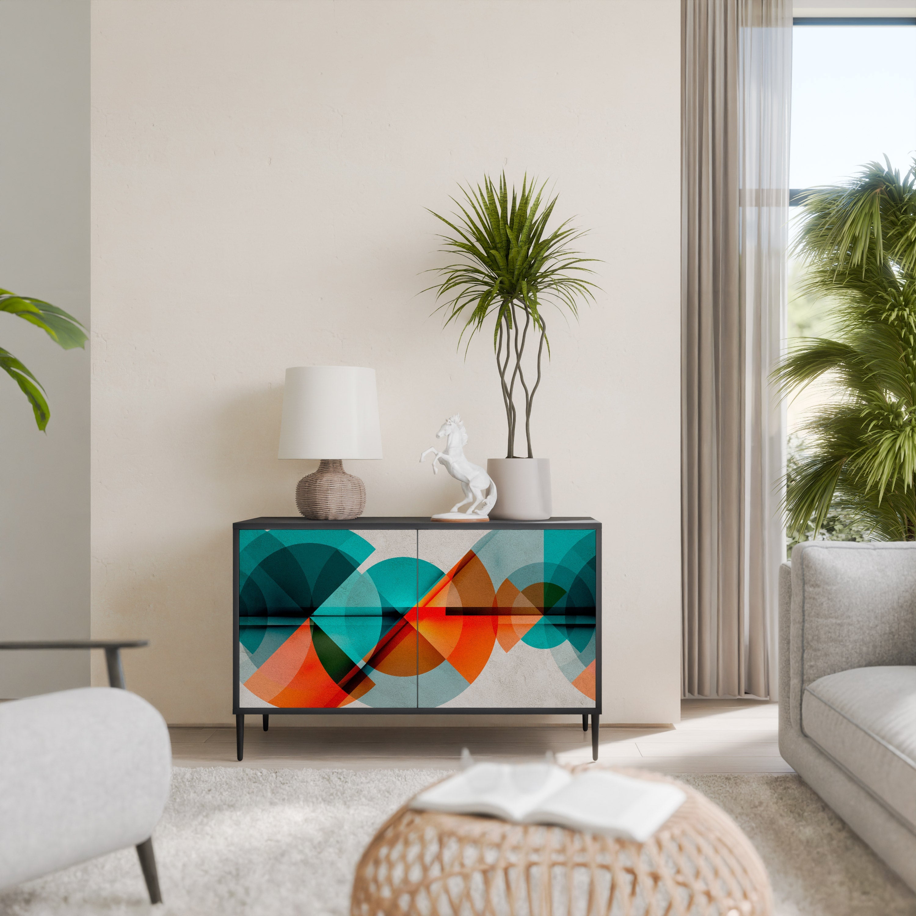 CIRCULAR RHAPSODY Aparador de 2 Portas em Acabamento Preto