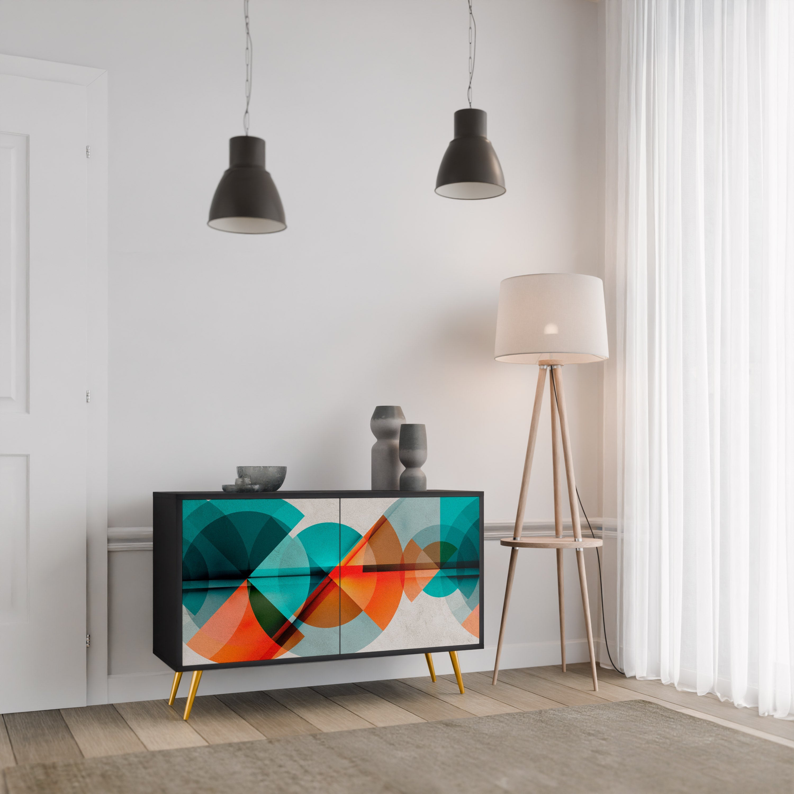 CIRCULAR RHAPSODY Aparador de 2 Portas em Acabamento Preto