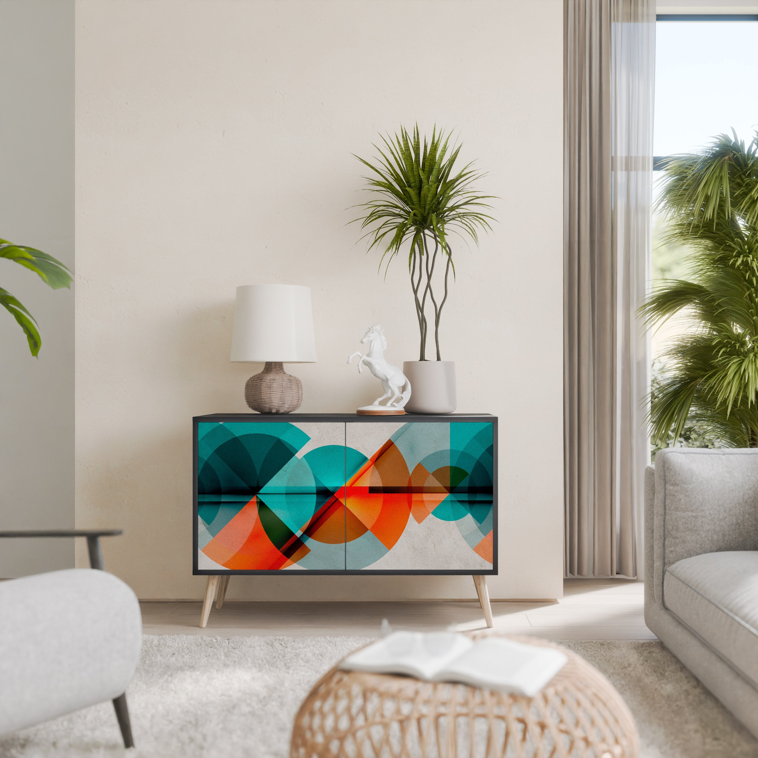 CIRCULAR RHAPSODY Aparador de 2 Portas em Acabamento Preto