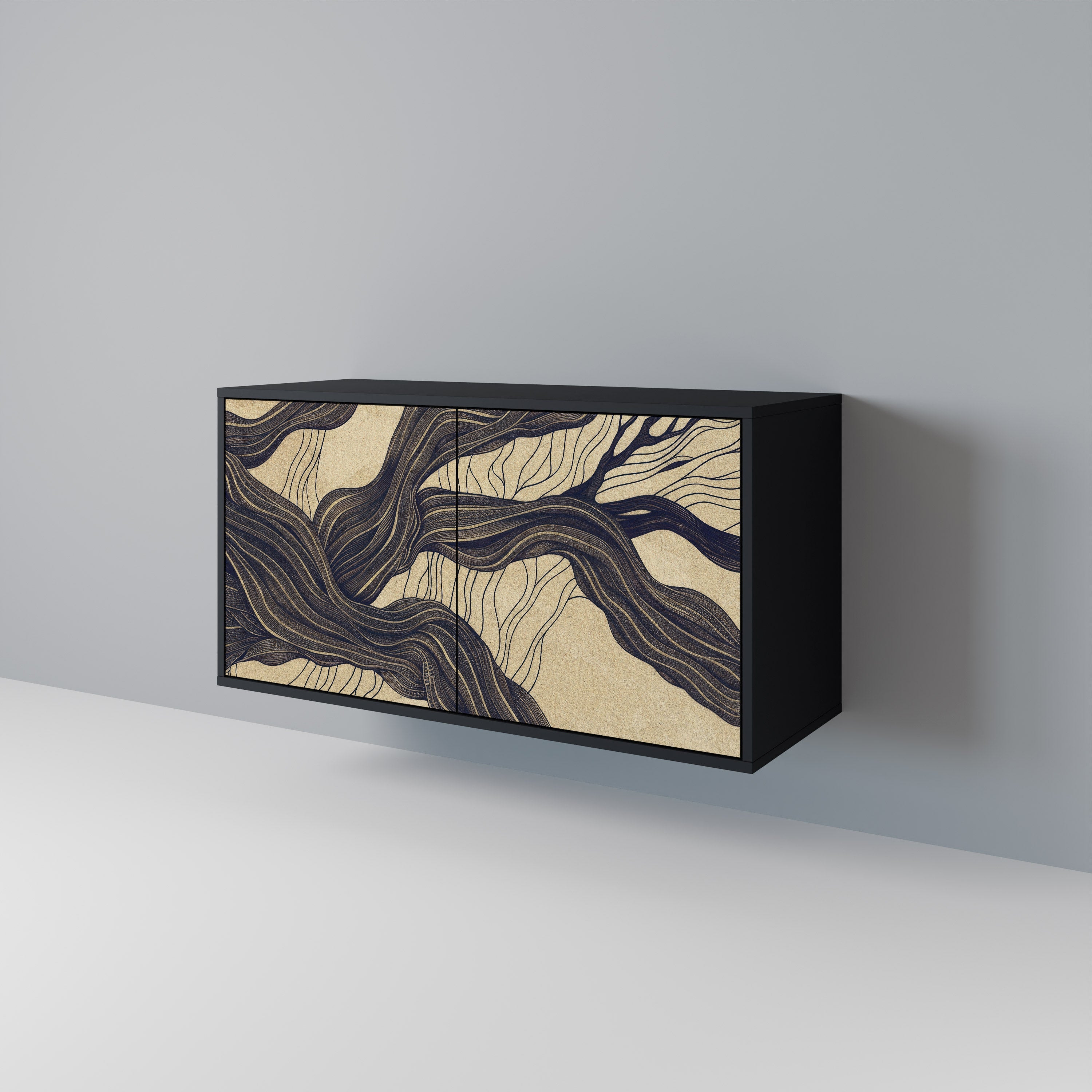 UNIFIED FRAGMENTS Aparador de 2 Portas em Acabamento Preto