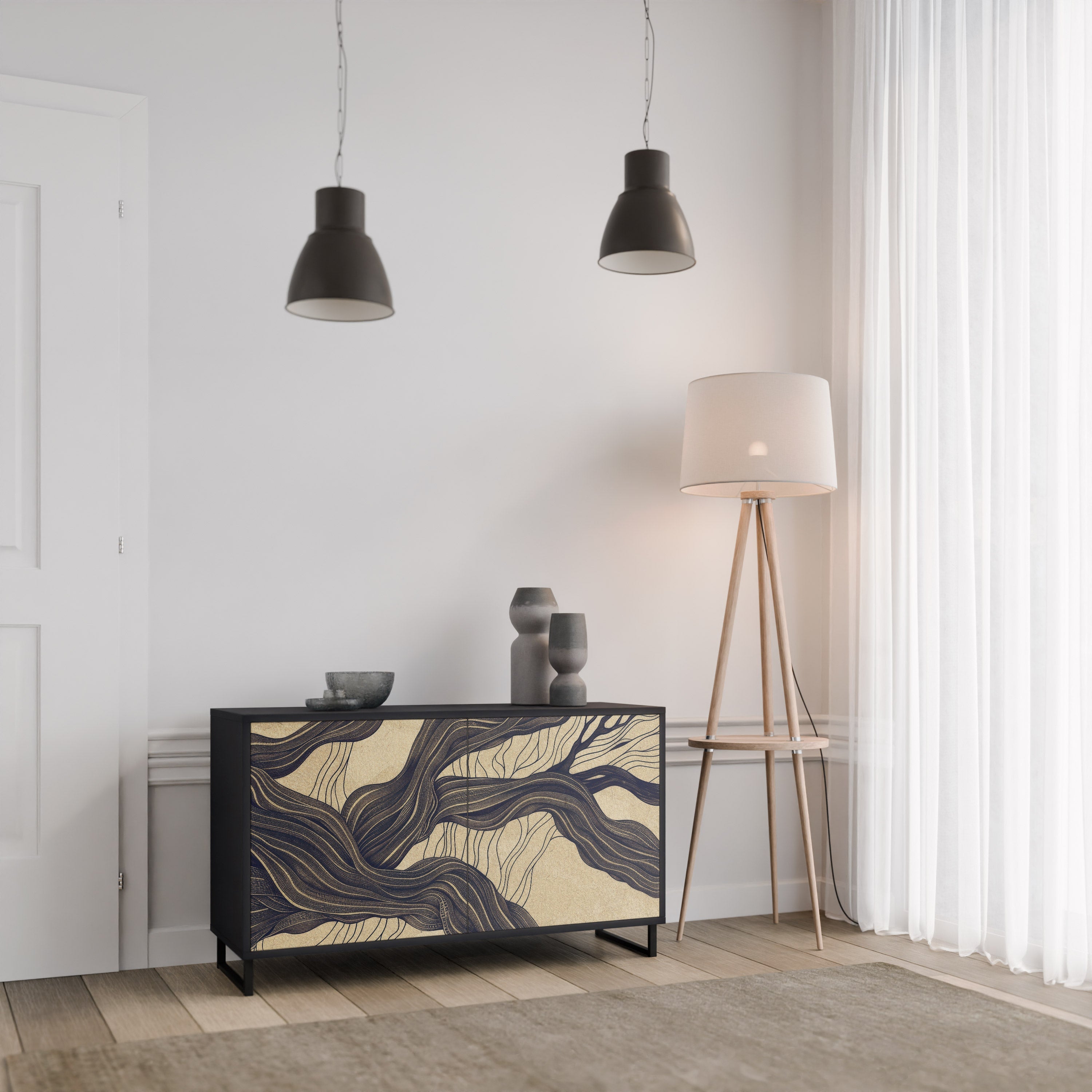 UNIFIED FRAGMENTS Aparador de 2 Portas em Acabamento Preto