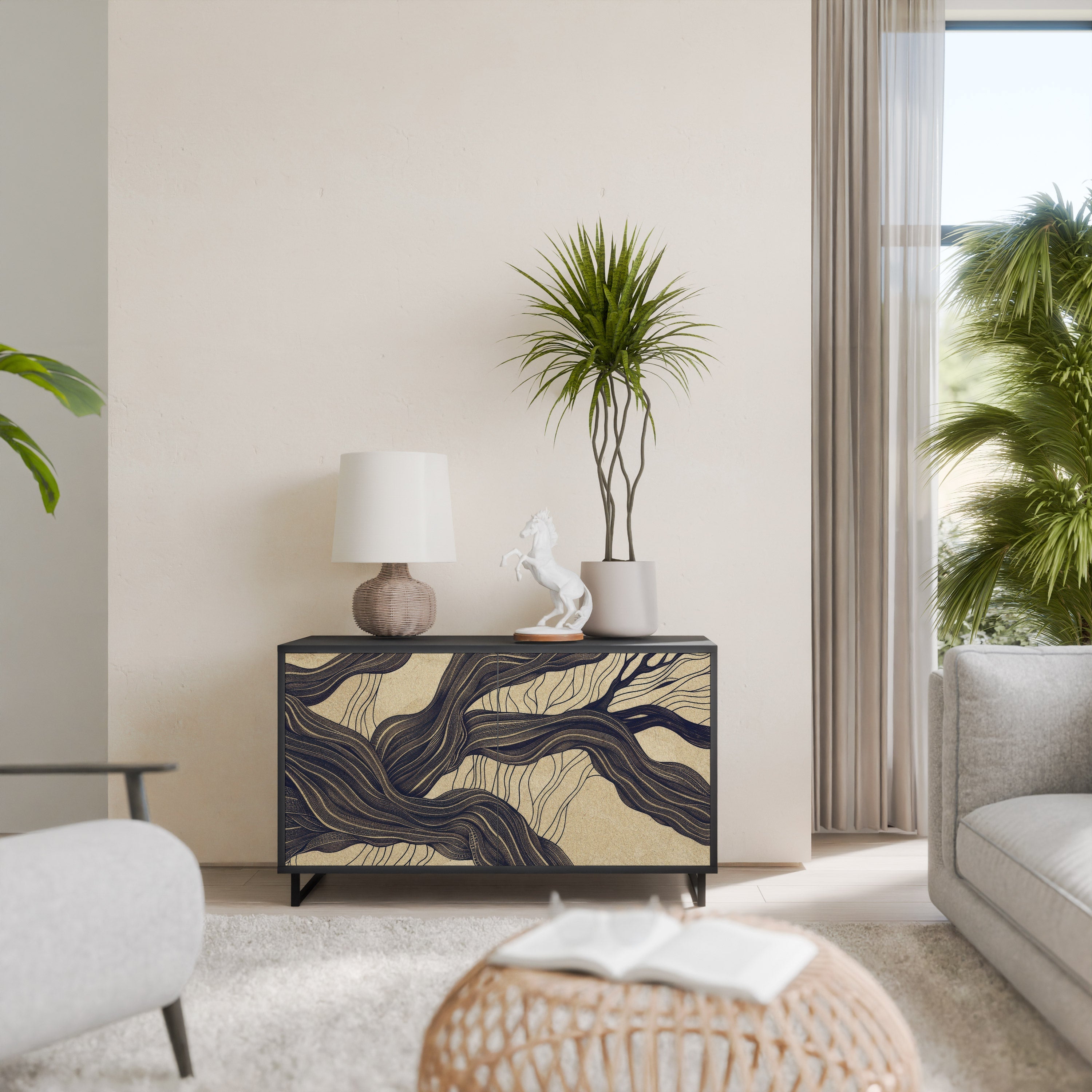 UNIFIED FRAGMENTS Aparador de 2 Portas em Acabamento Preto