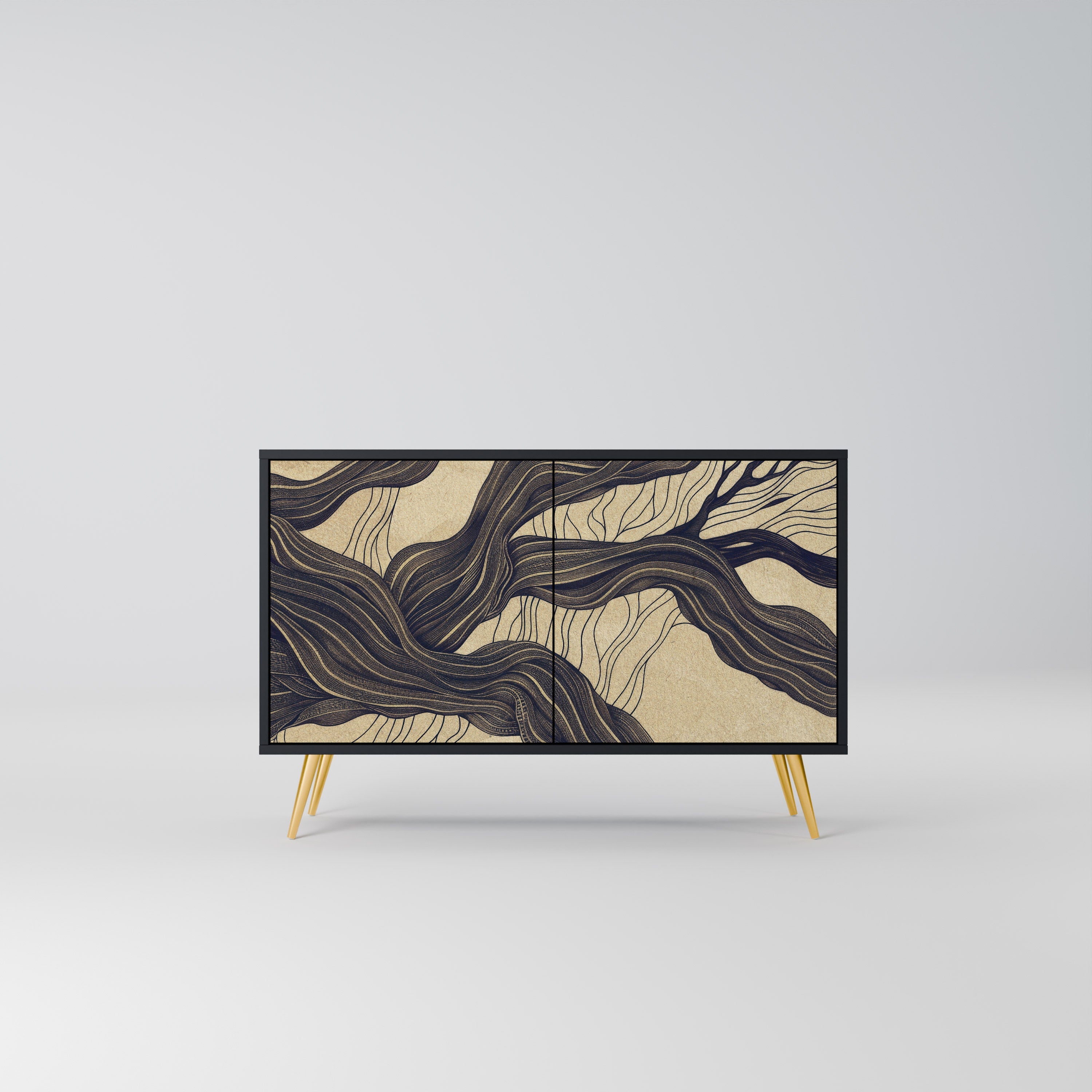 UNIFIED FRAGMENTS Aparador de 2 Portas em Acabamento Preto