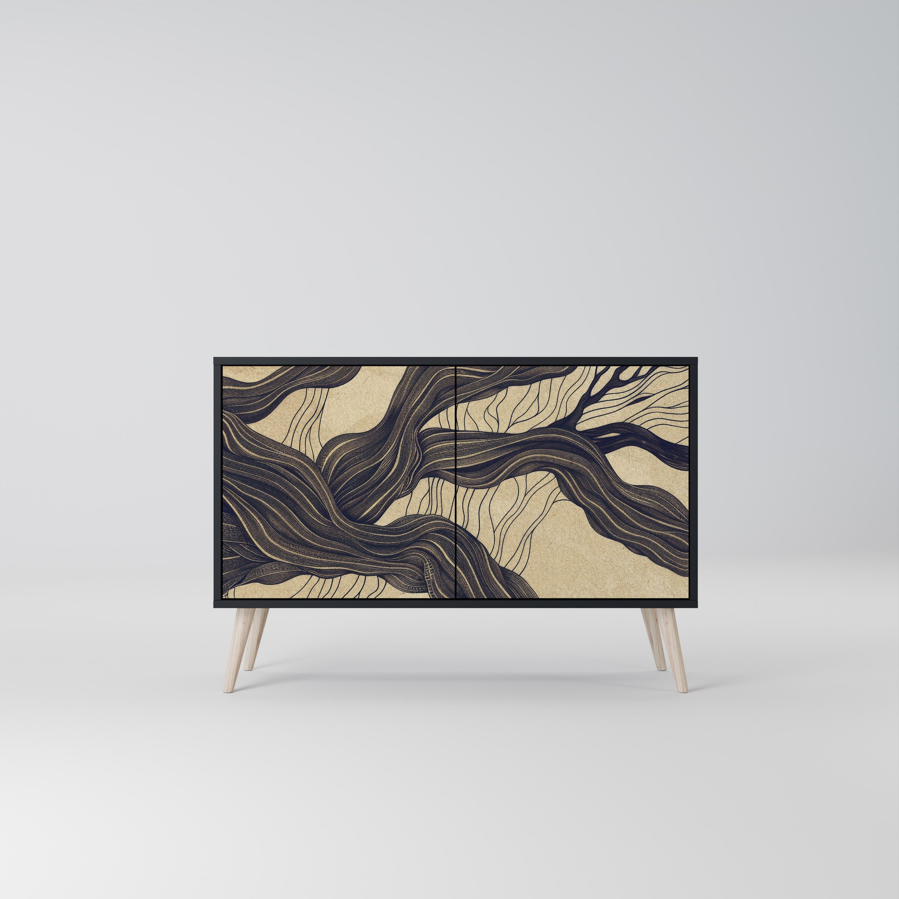 UNIFIED FRAGMENTS Aparador de 2 Portas em Acabamento Preto