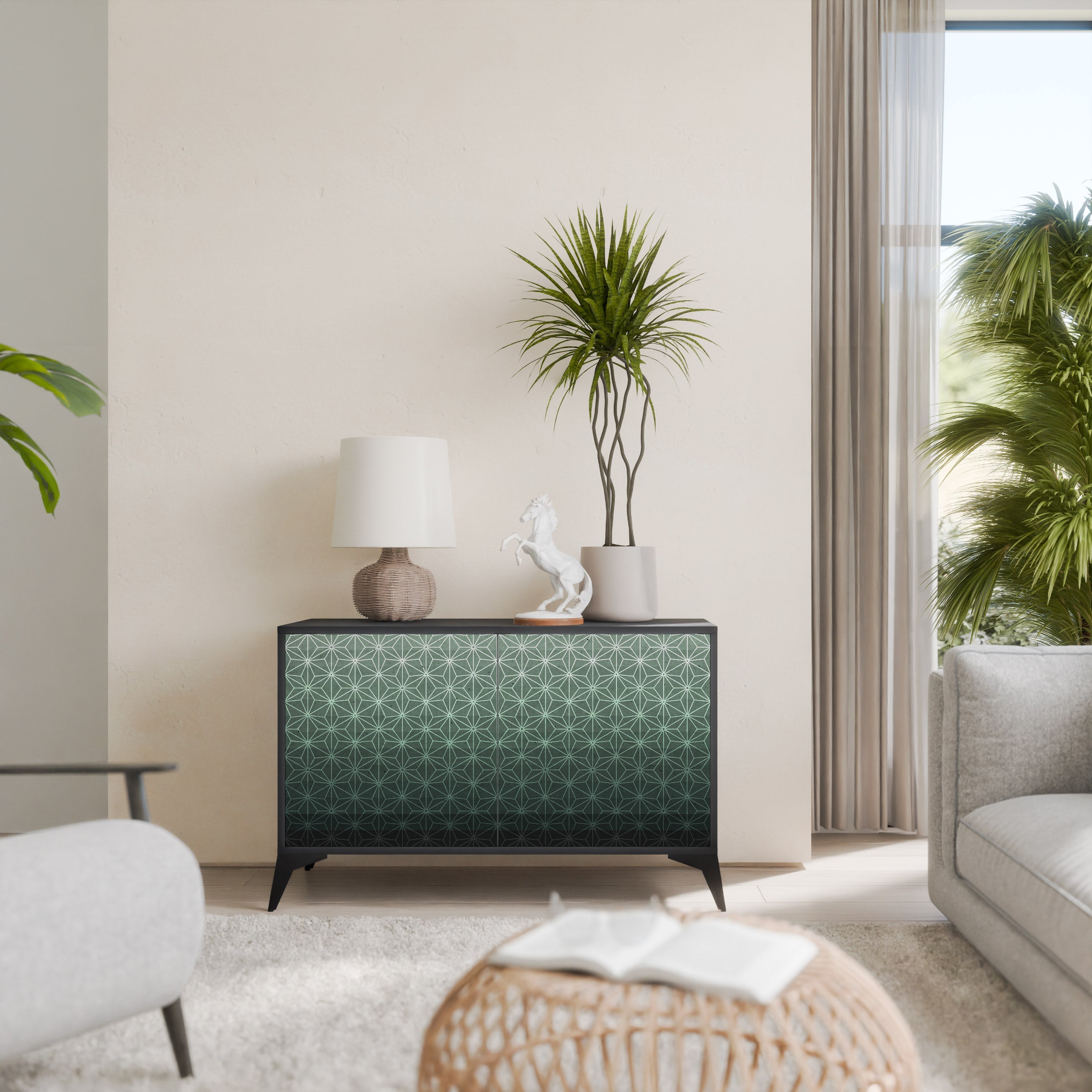 ORNAMENTAL GLIMMER Aparador de 2 Portas em Acabamento Preto