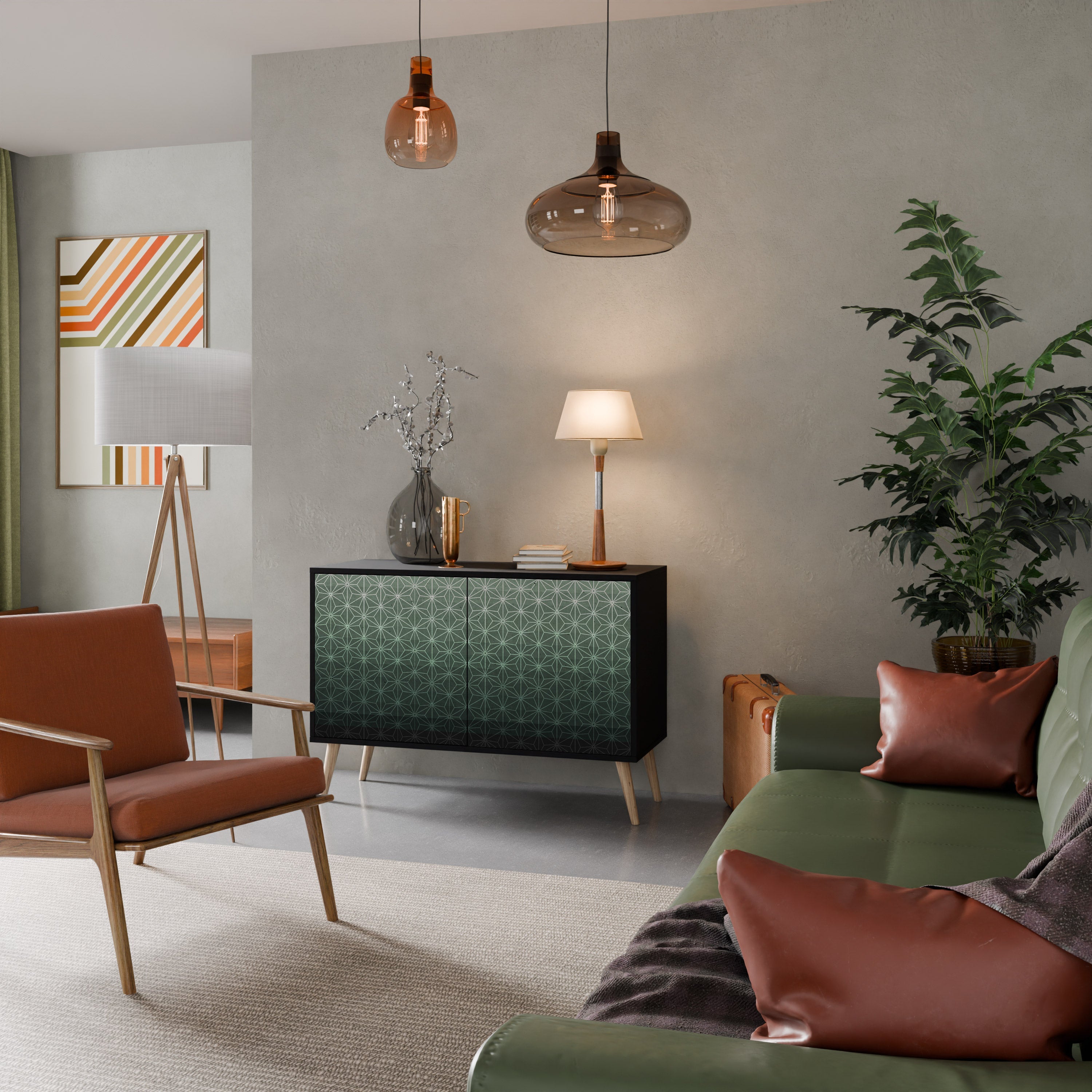 ORNAMENTAL GLIMMER Aparador de 2 Portas em Acabamento Preto