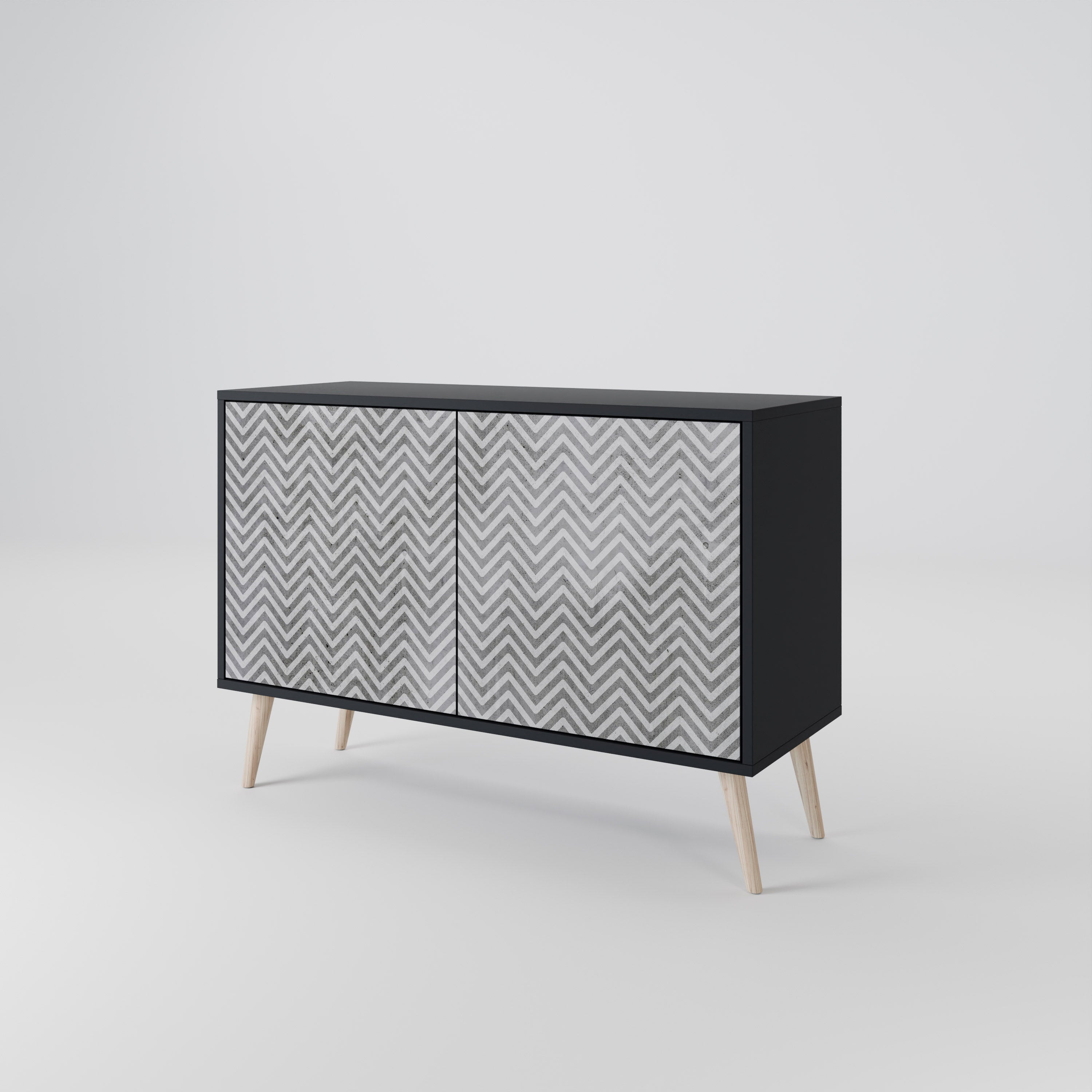 CONCRETE ZIG ZAG 2-Door Sideboard in Black Finish