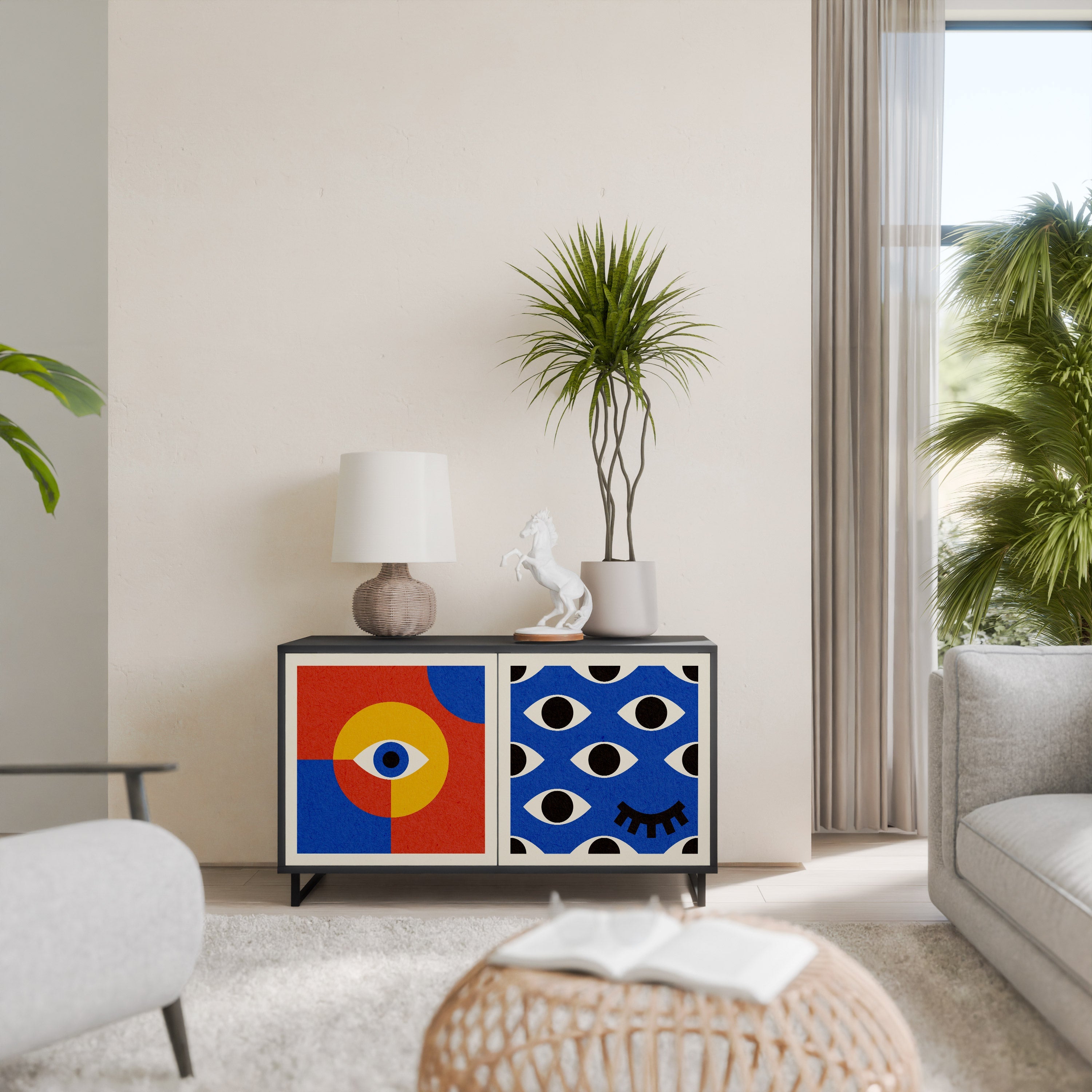 GEOMETRIC EYES Aparador de 2 Portas em Acabamento Preto