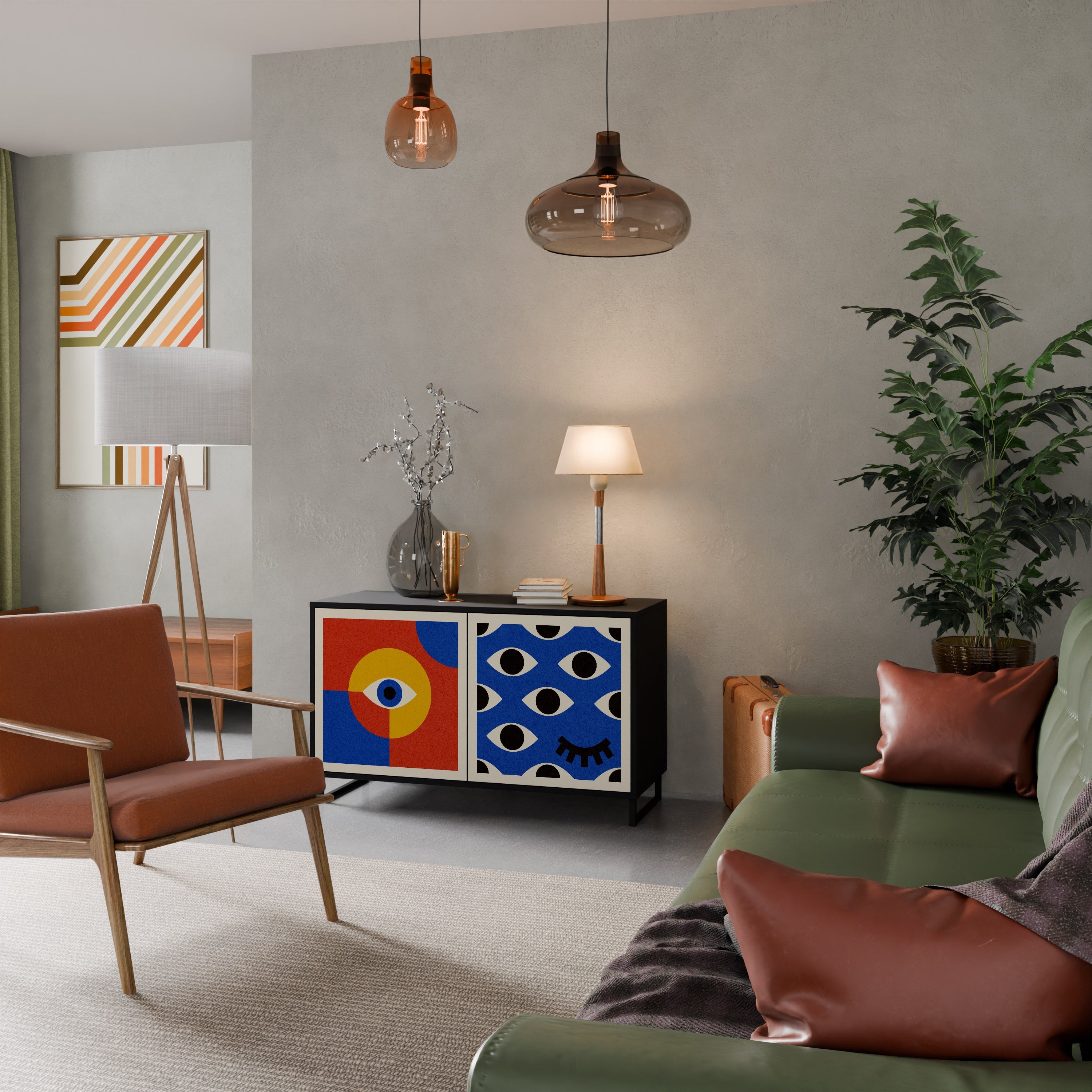 GEOMETRIC EYES Aparador de 2 Portas em Acabamento Preto