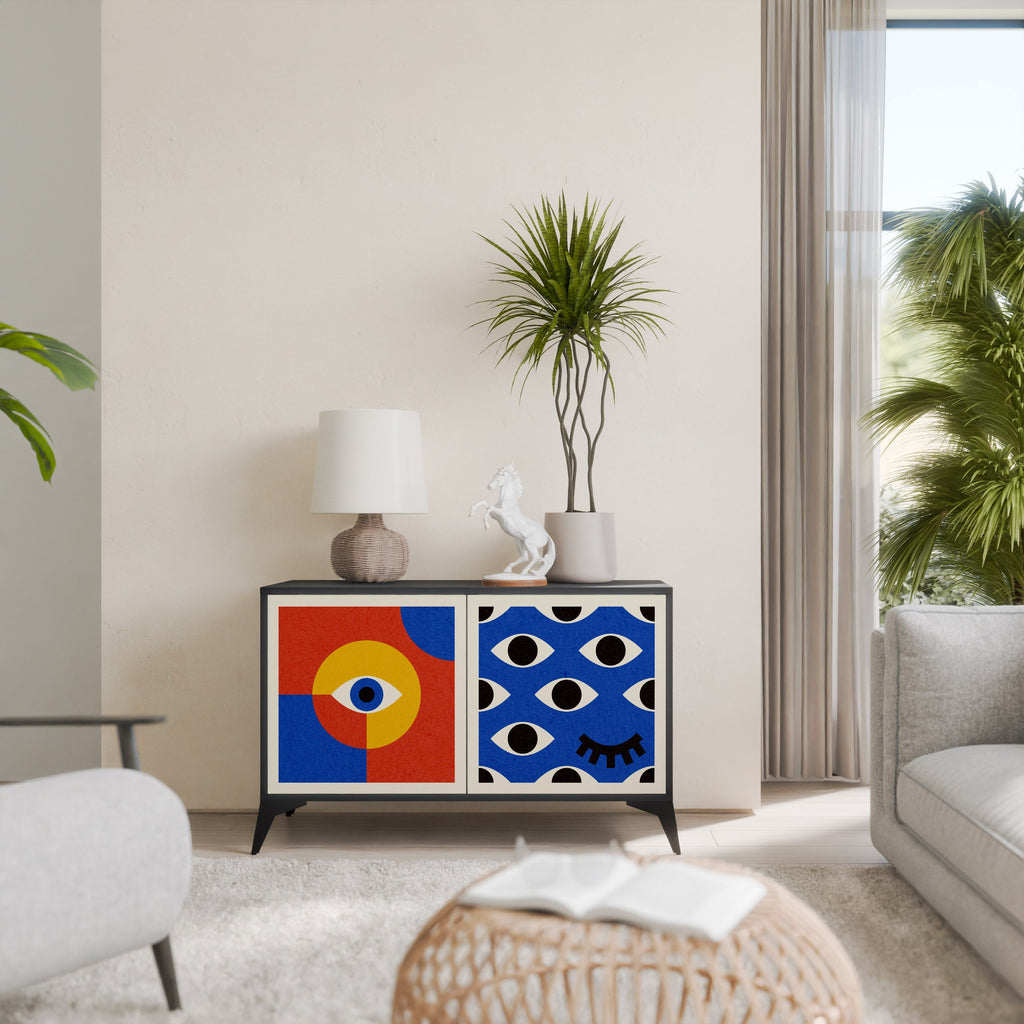 GEOMETRIC EYES Aparador de 2 Portas em Acabamento Preto