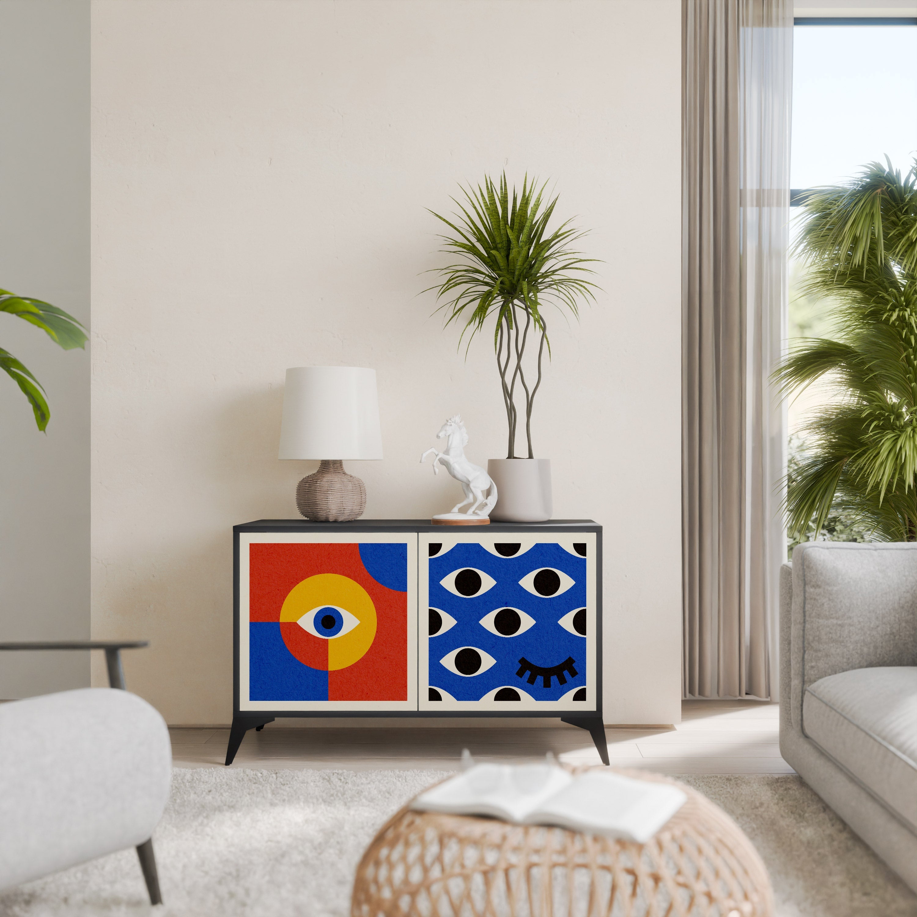 GEOMETRIC EYES Aparador de 2 Portas em Acabamento Preto