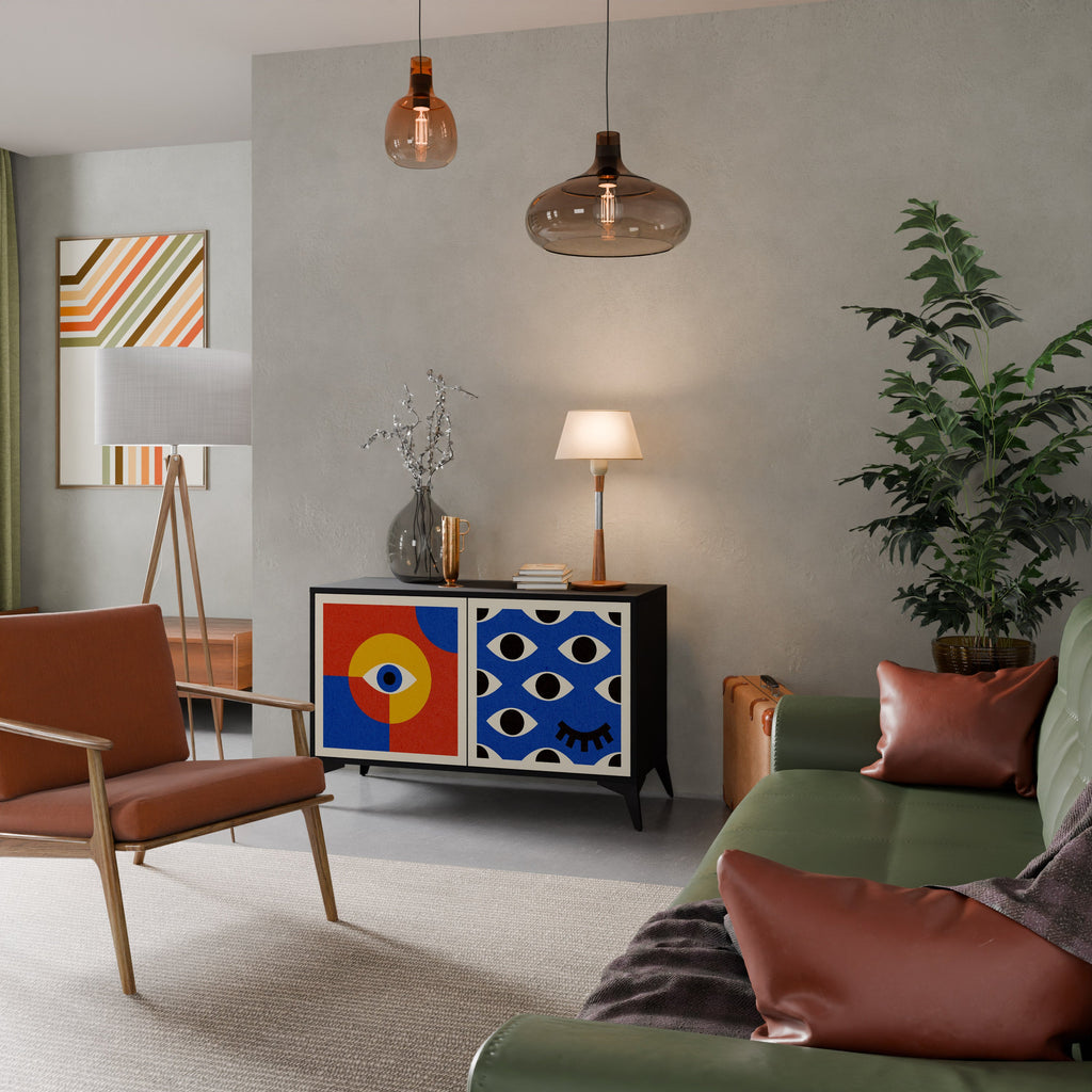 GEOMETRIC EYES Aparador de 2 Portas em Acabamento Preto