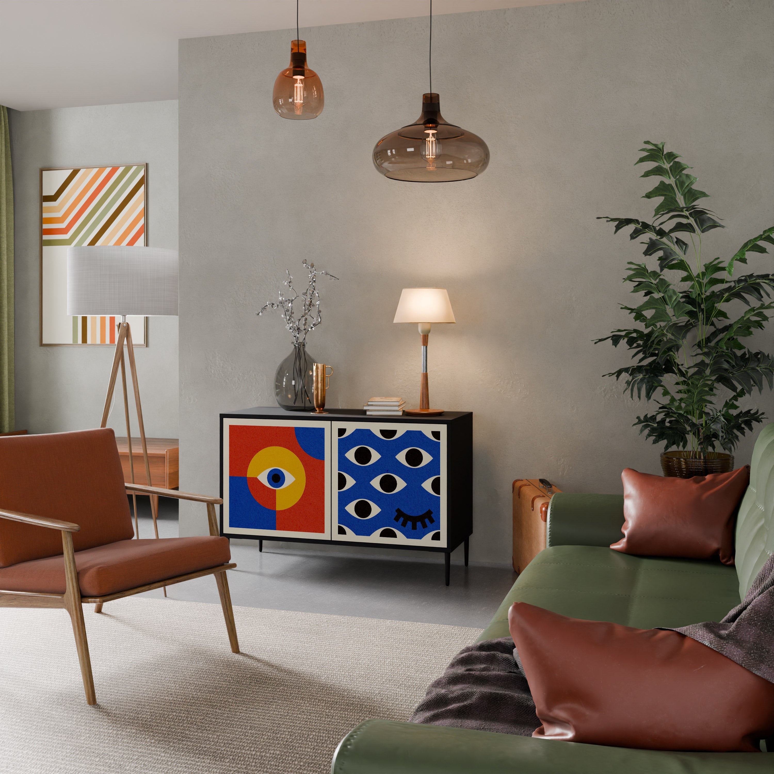 GEOMETRIC EYES Aparador de 2 Portas em Acabamento Preto