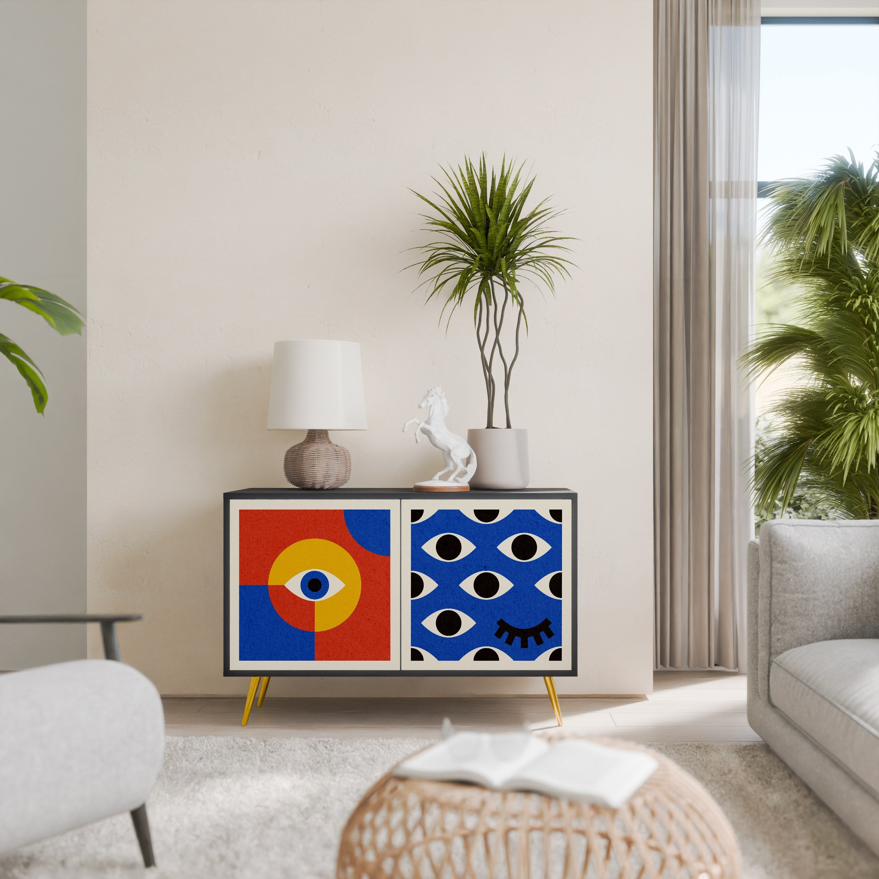 GEOMETRIC EYES Aparador de 2 Portas em Acabamento Preto