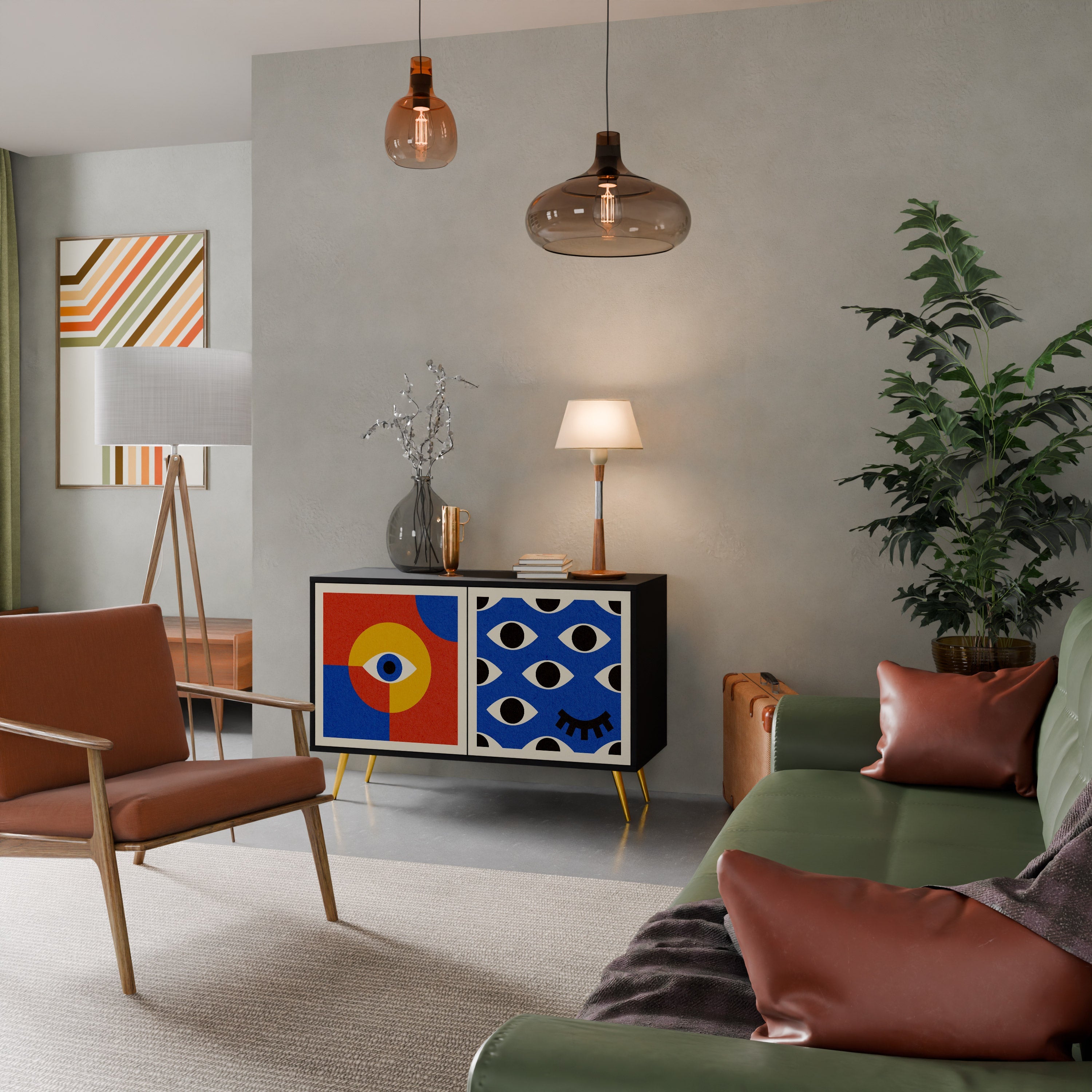 GEOMETRIC EYES Aparador de 2 Portas em Acabamento Preto