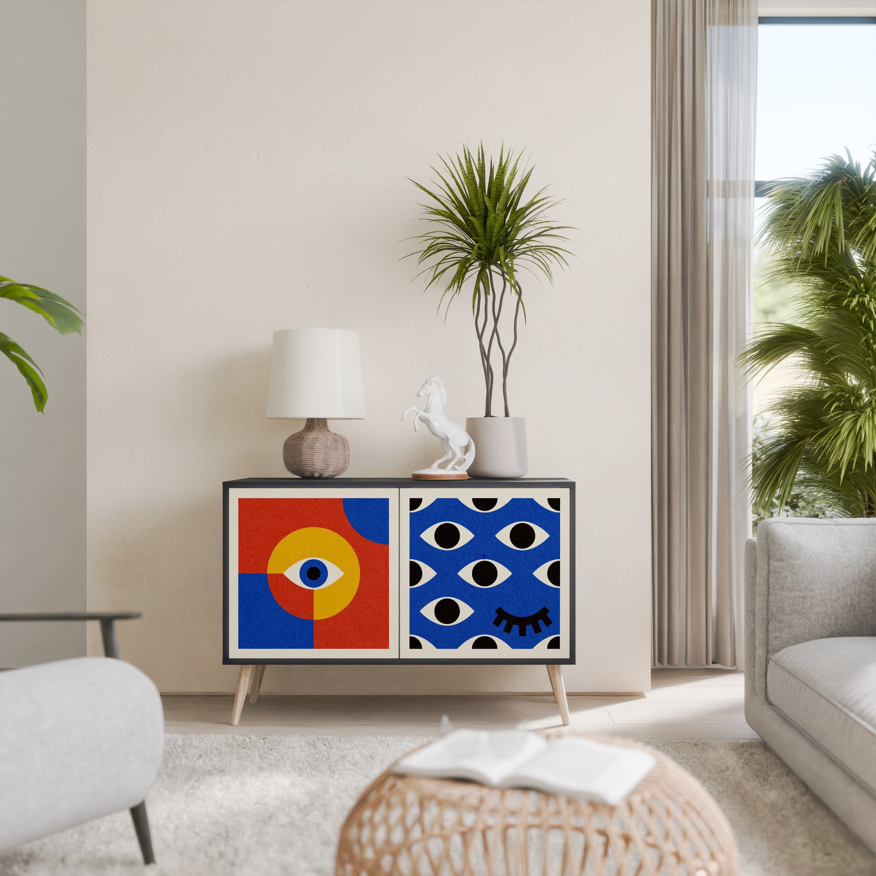 GEOMETRIC EYES Aparador de 2 Portas em Acabamento Preto