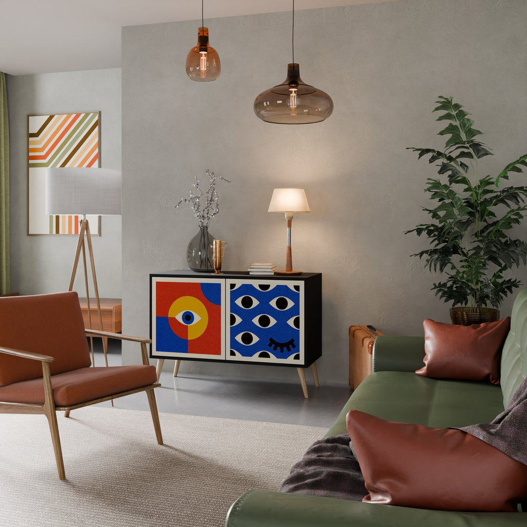 GEOMETRIC EYES Aparador de 2 Portas em Acabamento Preto