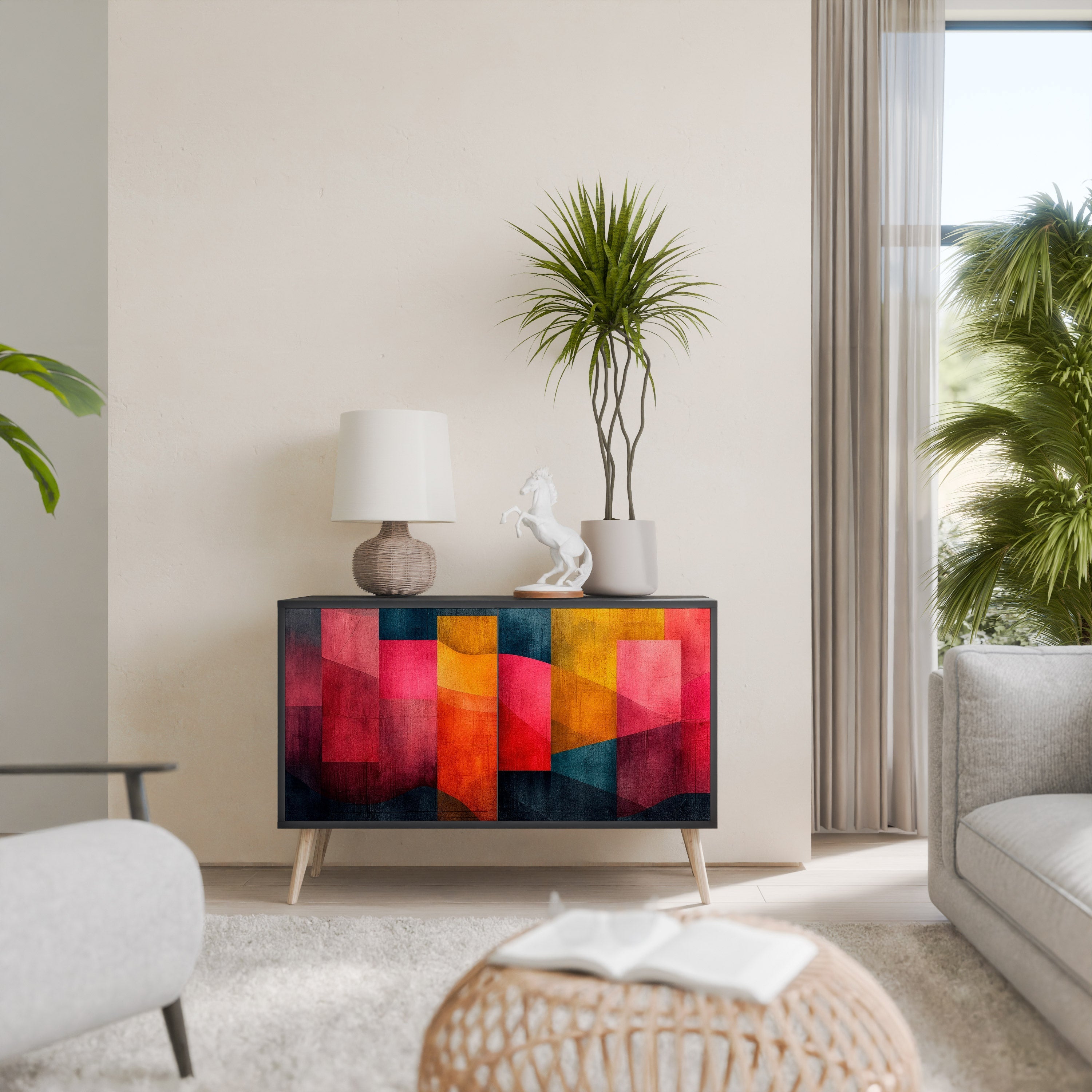 COLORFUL SOUNDS Aparador de 2 Portas em Acabamento Preto